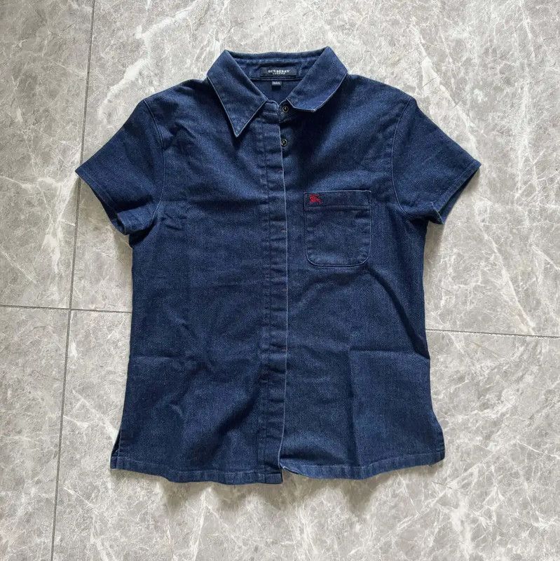 Burberry Burberry Blue Cotton Blend Short Sleeve Shirt Size S / US 4 / IT 40 - 1 Thumbnail