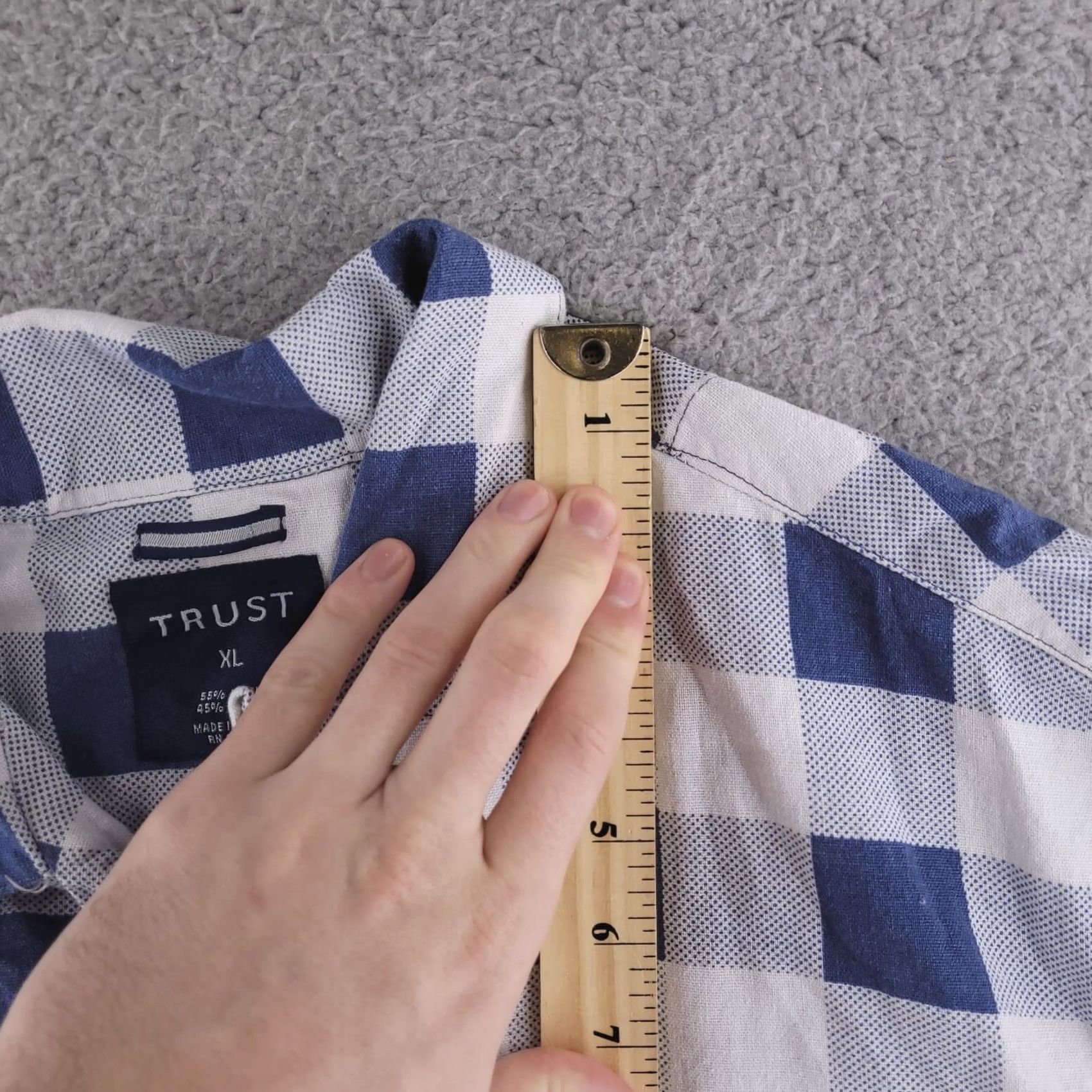 Vintage Trust Shirt XL Blue Linen Short Sleeve Button Windowpane Check Mens Size US XL / EU 56 / 4 - 7 Thumbnail