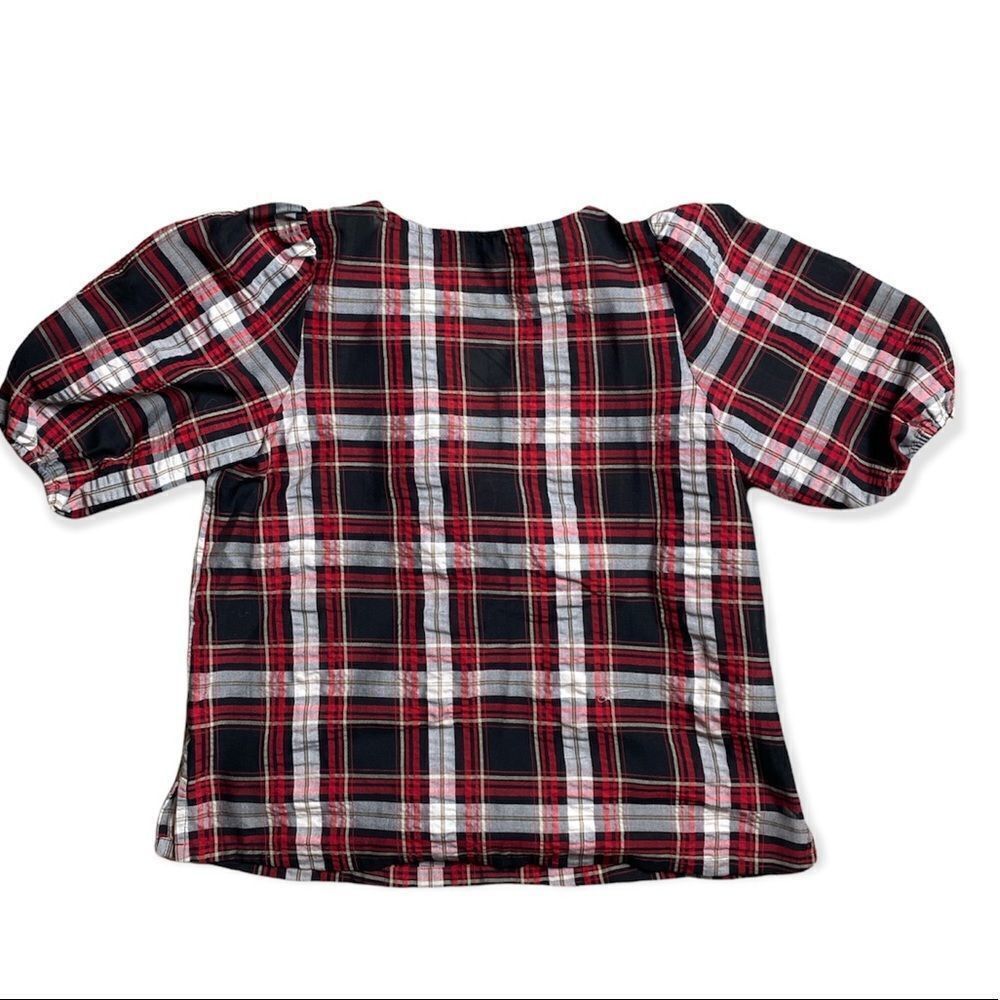 Loft LOFT Petite XSP Plaid Bubble-Sleeve Blouse – Red Black White Size XS / US 0-2 / IT 36-38 - 5 Thumbnail