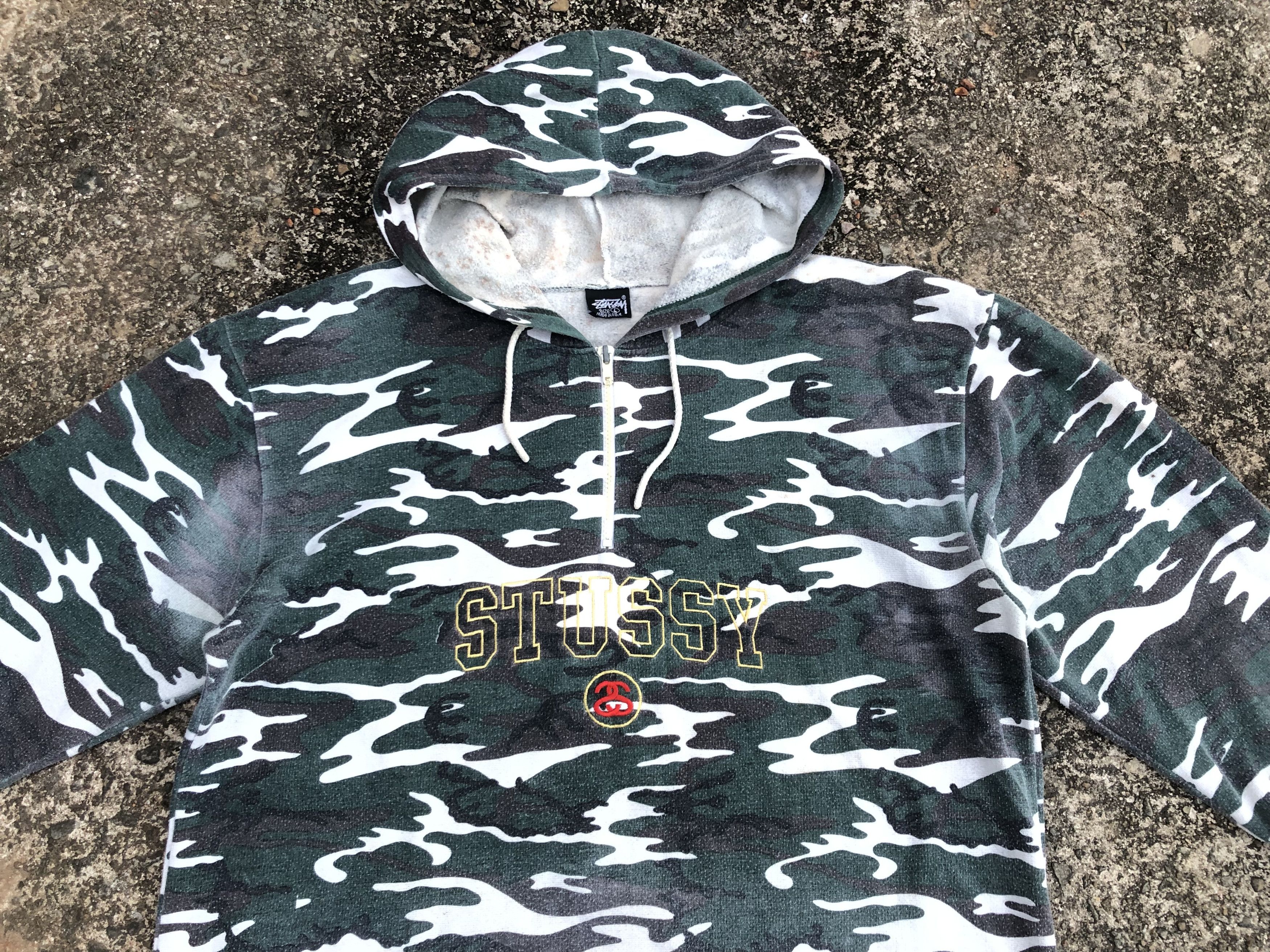 Vintage 🔥Vintage OG Old STUSSY Camouflage Half-Zip Hoody Sweatshirt Size US L / EU 52-54 / 3 - 3 Thumbnail
