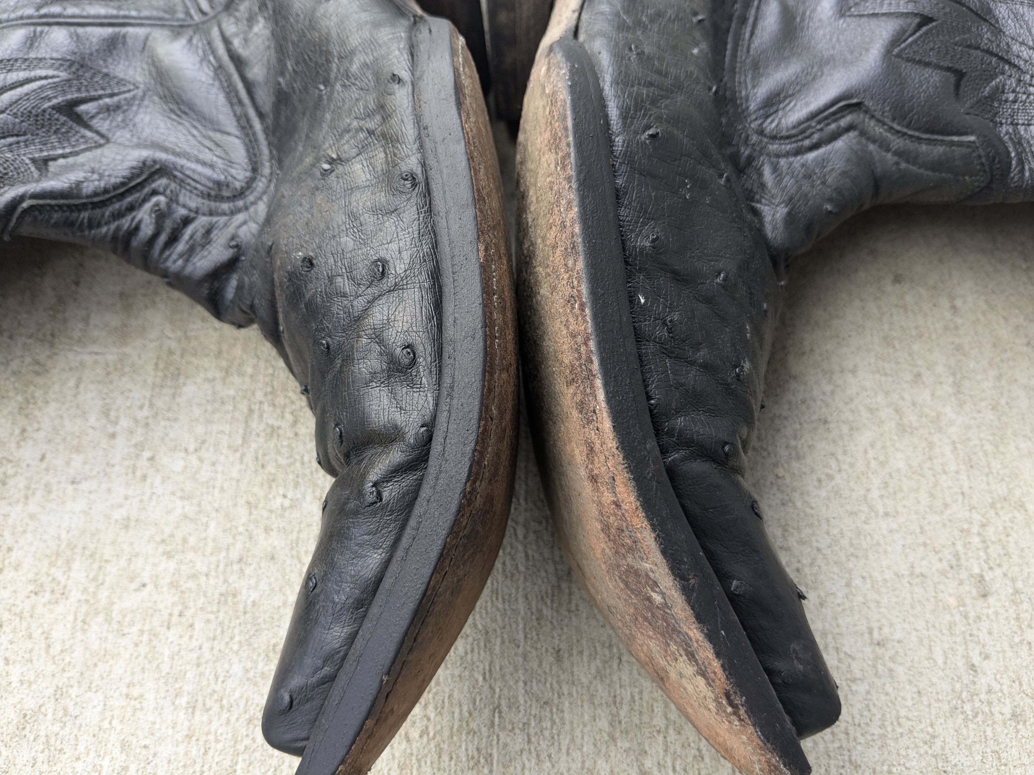 Genuine Leather Ostrich Cowboy Boots 9 Black Leather Mexico Botas Size US 9 / EU 42 - 4 Thumbnail