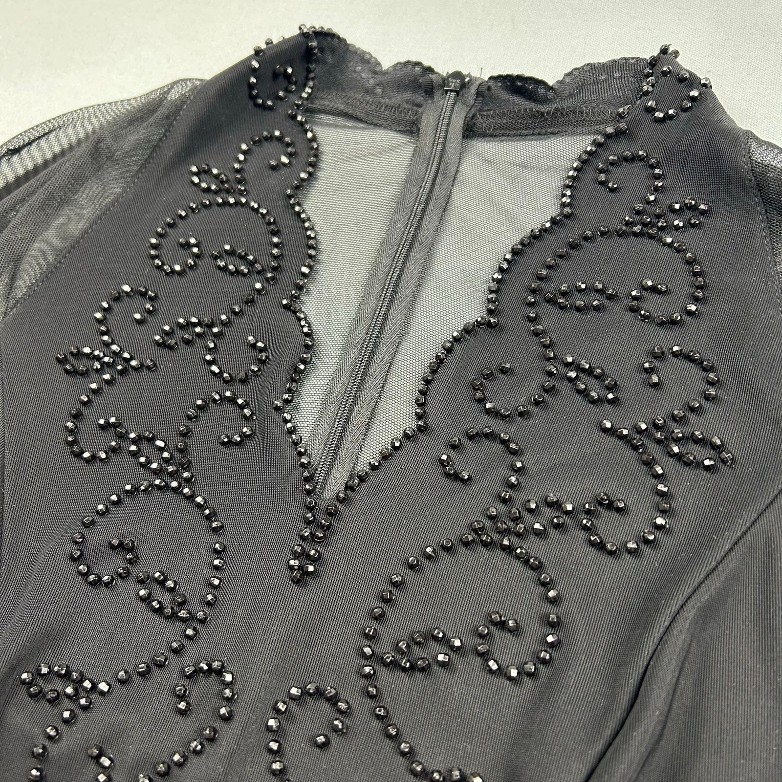 Vintage Vintage Beaded Blouse Black Sheer Long Sleeve V-Neck Size M / US 6-8 / IT 42-44 - 8 Thumbnail