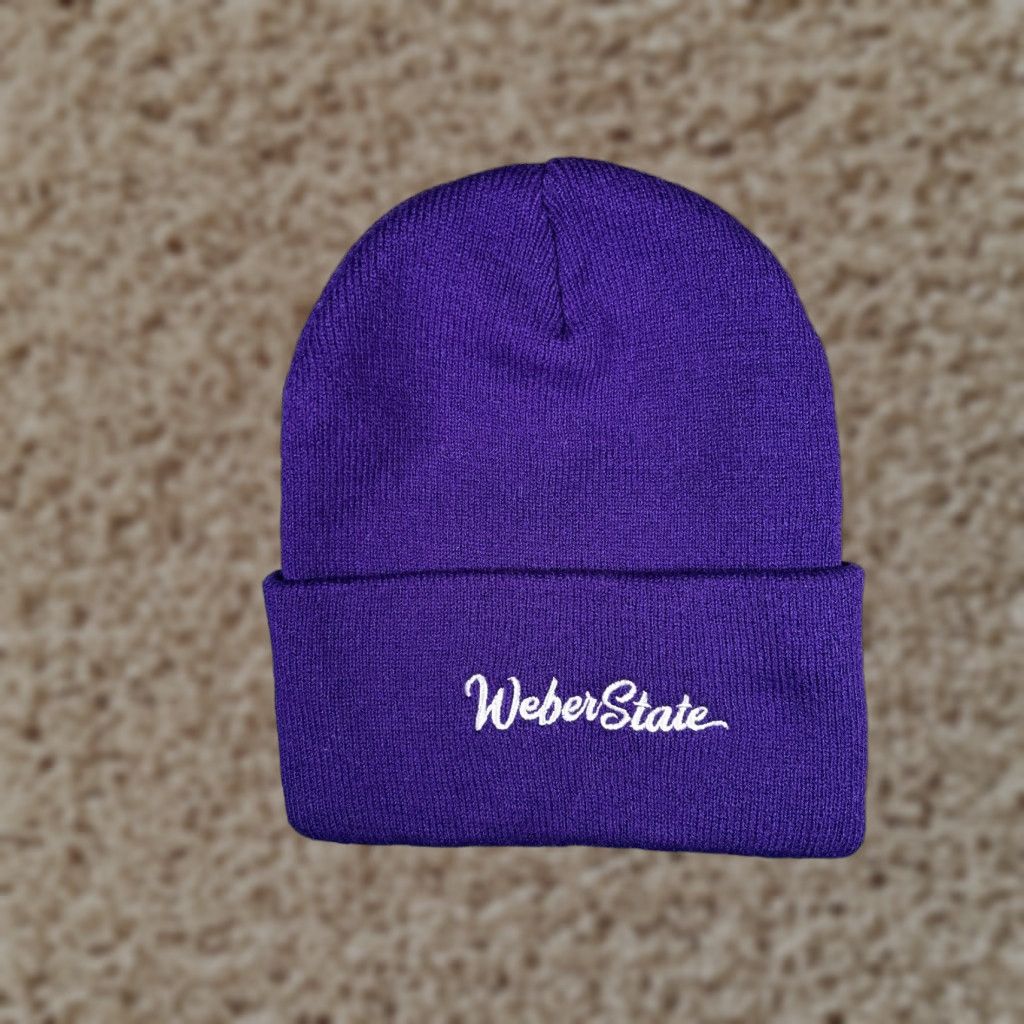 Port & Company Port & Company Hat Beanie Mens One Size Purple Weber State Knit Winter College Sports Cuffed Embroidered Mens Rhinestones? Size ONE SIZE - 1 Thumbnail