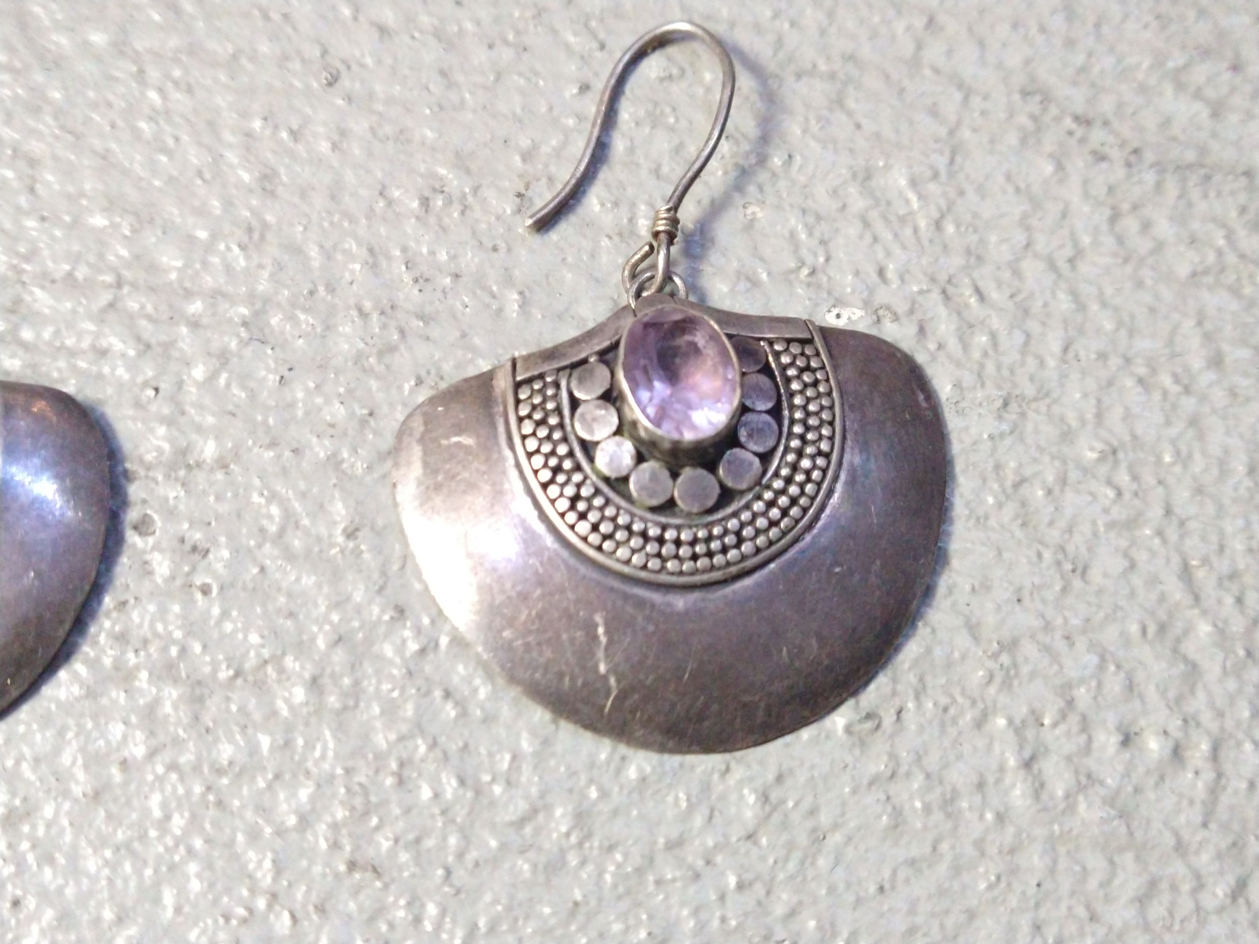 Jewelry × Vintage Vintage Sterling Silver Earrings Purple Amethyst Fan Modern Size ONE SIZE - 8 Thumbnail