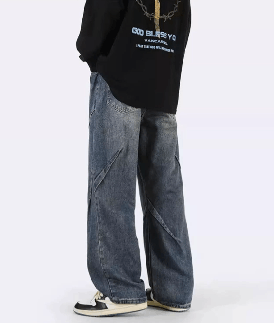 Japanese Brand × Vintage Men's wide-leg loose straight patchwork jeans y2k Size US 32 / EU 48 - 4 Thumbnail