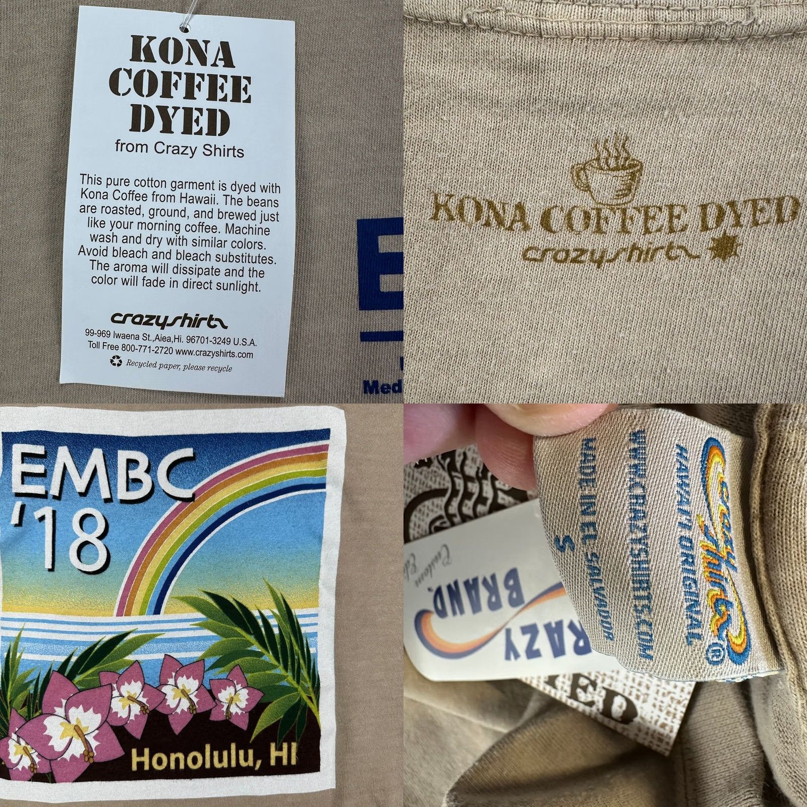 Vintage VINTAGE Honolulu Hawaii T-Shirt Unisex Medium Beige Kona Coffee Dyed Crazy Shirts NEW Size US M / EU 48-50 / 2 - 8 Thumbnail