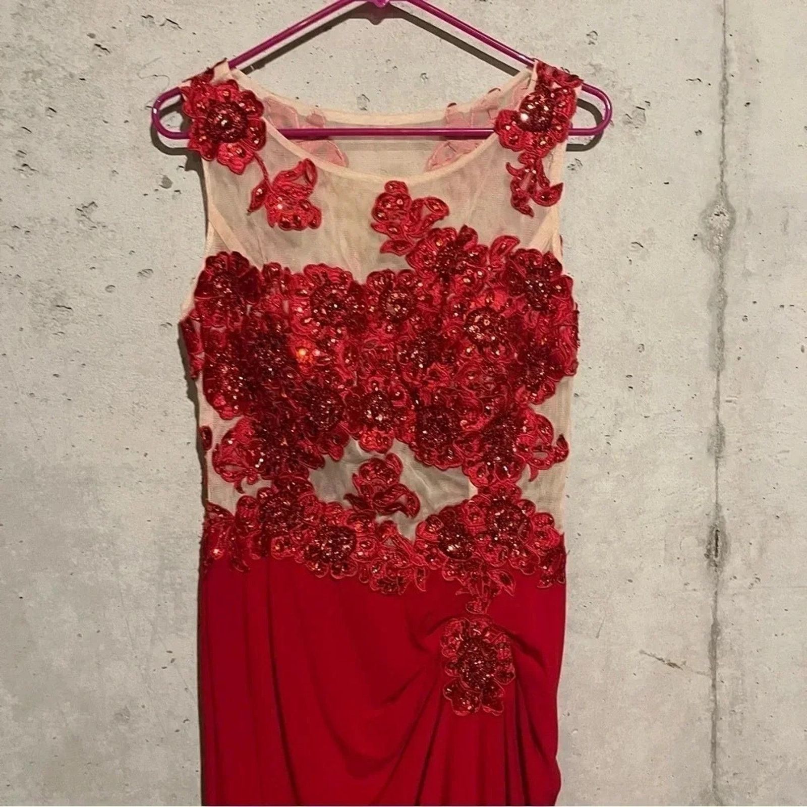 Other Nina Nischelle Red Floral Sheer Cocktail Prom Dress Sz 12 Size XL / US 12-14 / IT 48-50 - 2 Thumbnail