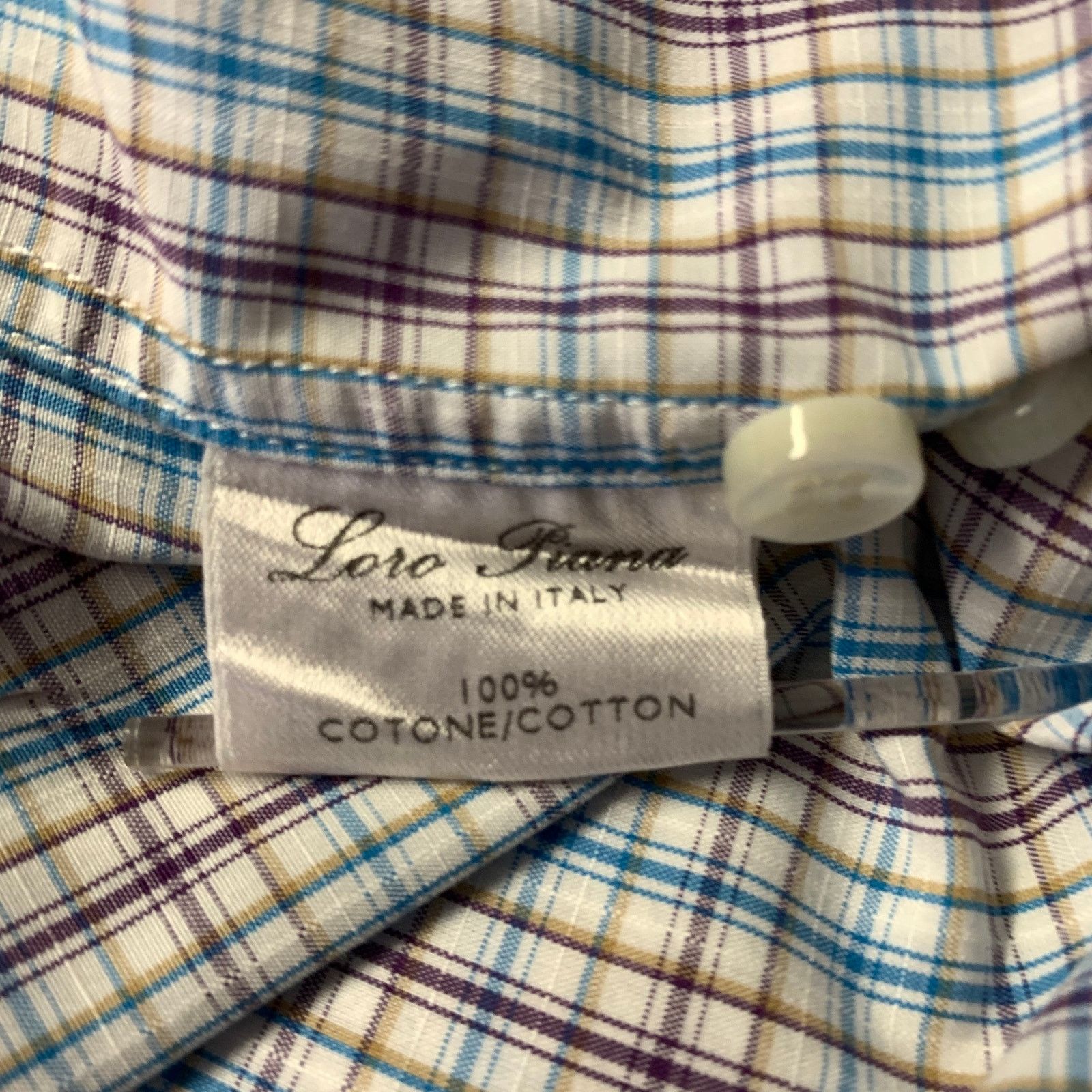Loro Piana LORO PIANA White Purple Blue Plaid Cotton Long Sleeve Shirt Size US XL / EU 56 / 4 - 6 Thumbnail