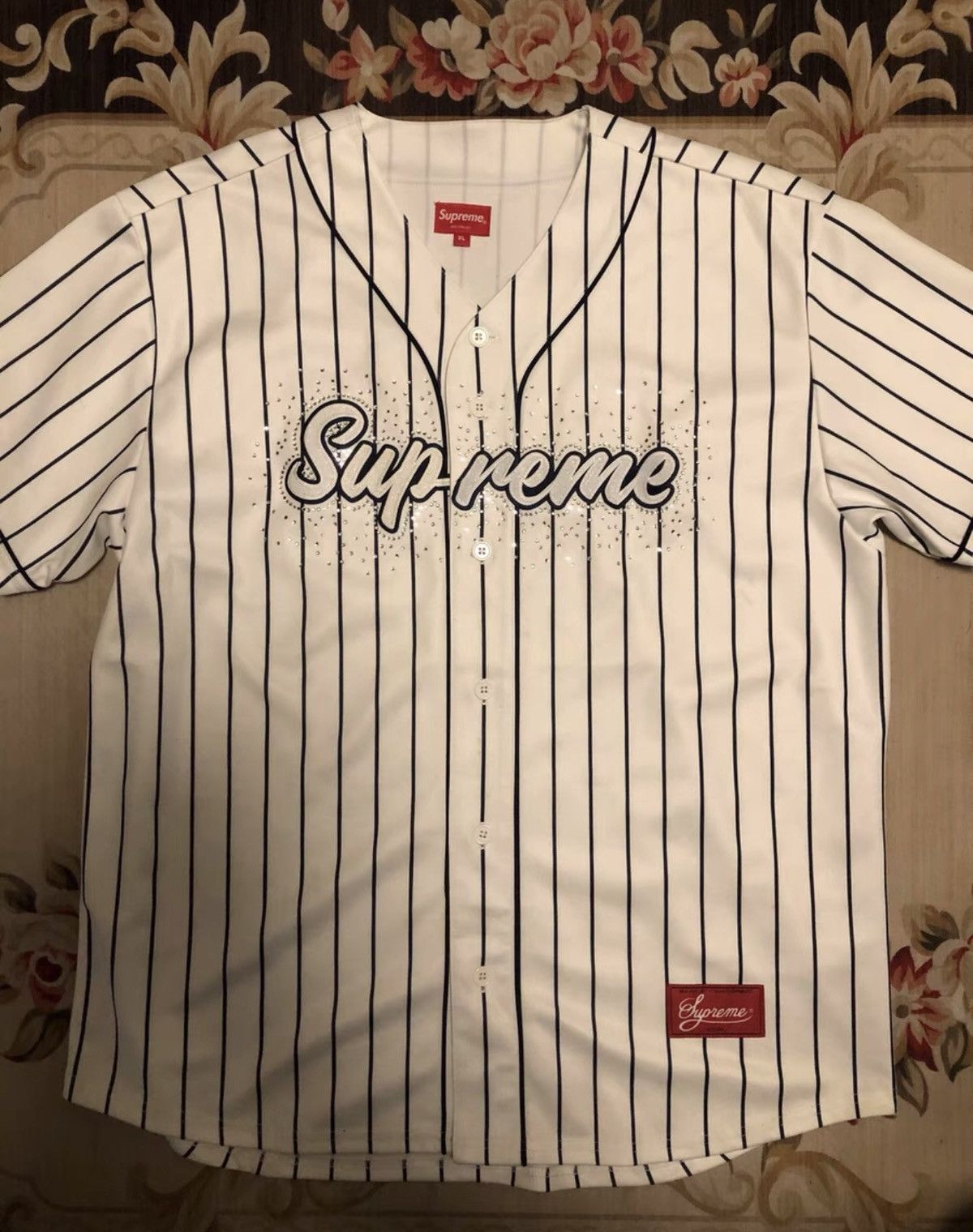 Supreme Supreme rhinestone baseball jacket shirt Size US XL / EU 56 / 4 - 1 Thumbnail