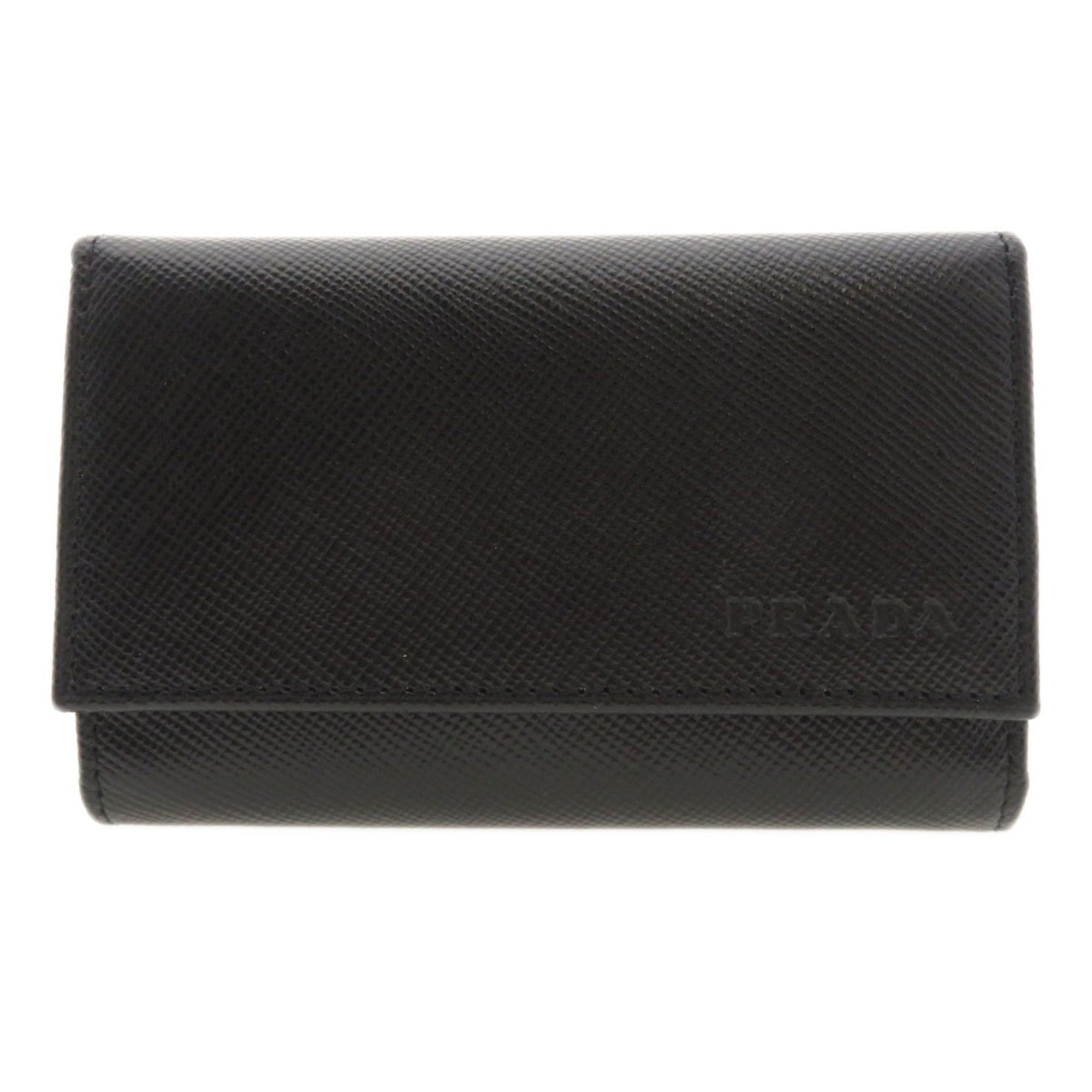 image of Prada Motif Key Case Leather Men's in Black