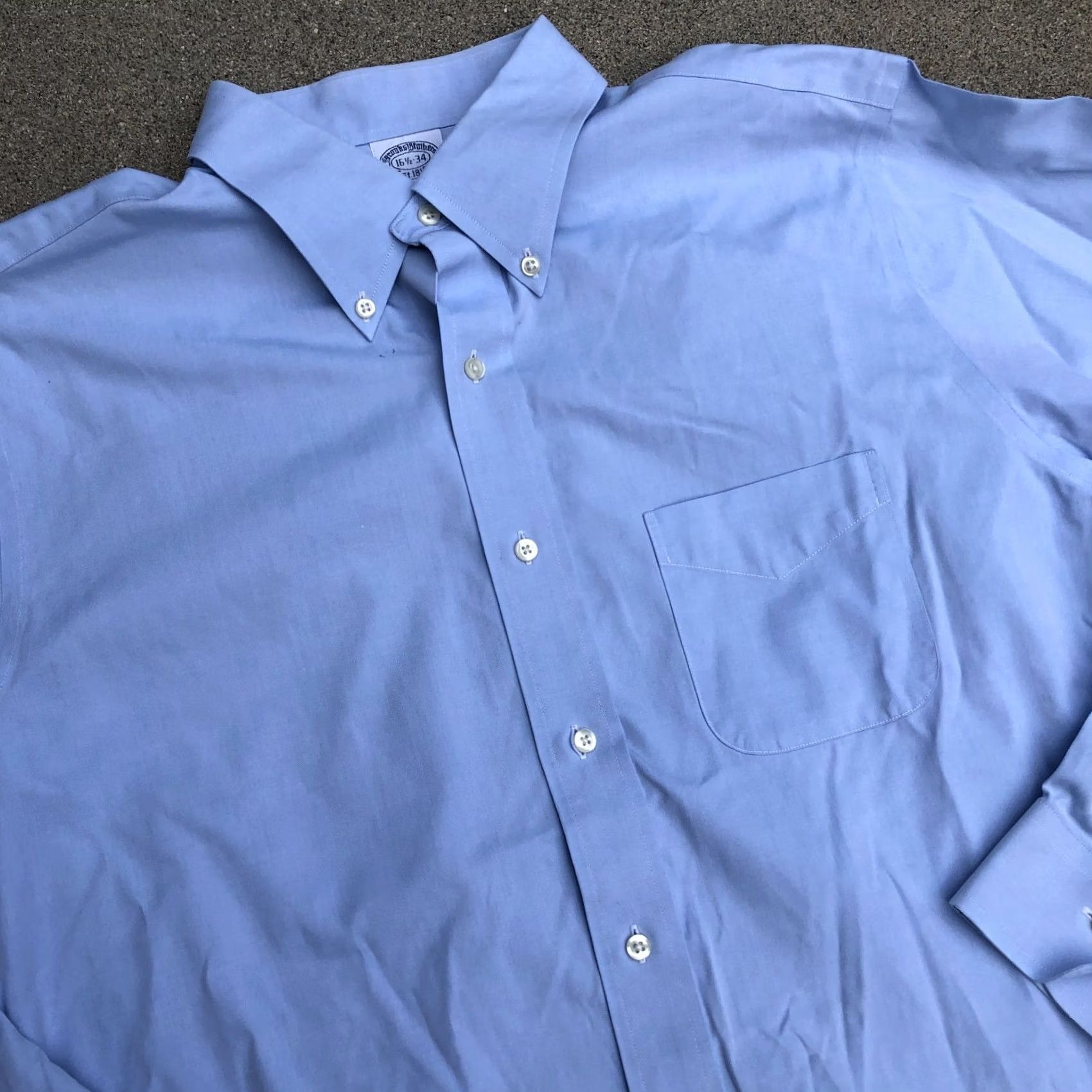 Brooks Brothers BROOKS BROTHERS Regent Dress Shirt Men's 16.5-34 Blue Solid Long Sleeve Non-Iron Regular Shirt Mens Blue 16.5 34 Size 46R - 2 Thumbnail