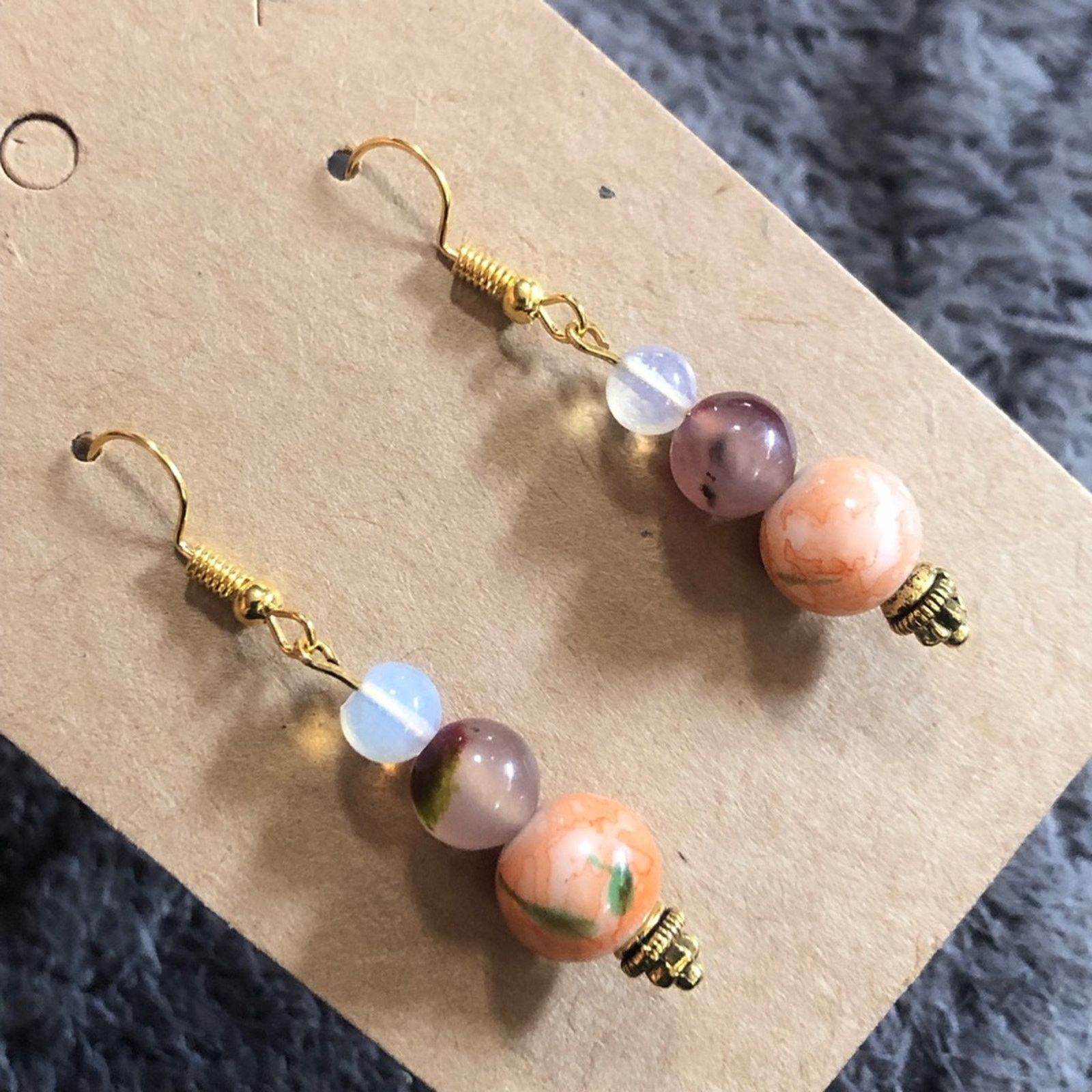 Other Handcrafted art glass genuine stone agate opalite earrings Size ONE SIZE - 1 Thumbnail