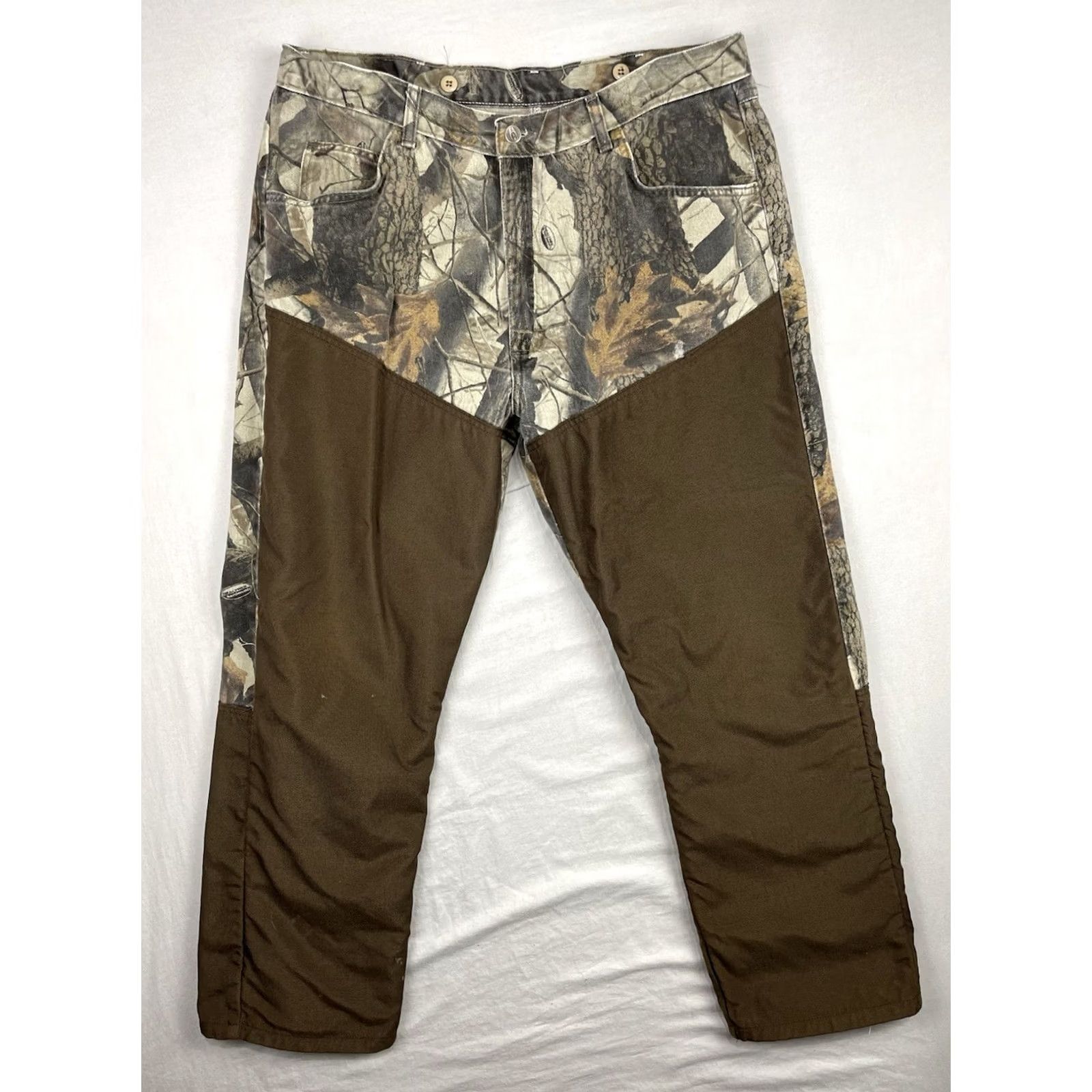 Wrangler VINTAGE Wrangler Pro Gear Pants Mens 40x30 RealTree Woodland Camo Brush Guard Hunting Jeans 5-Pocket Mens Green Camouflage Denim Cotton Wool? Size US 40 / EU 56 - 2 Thumbnail