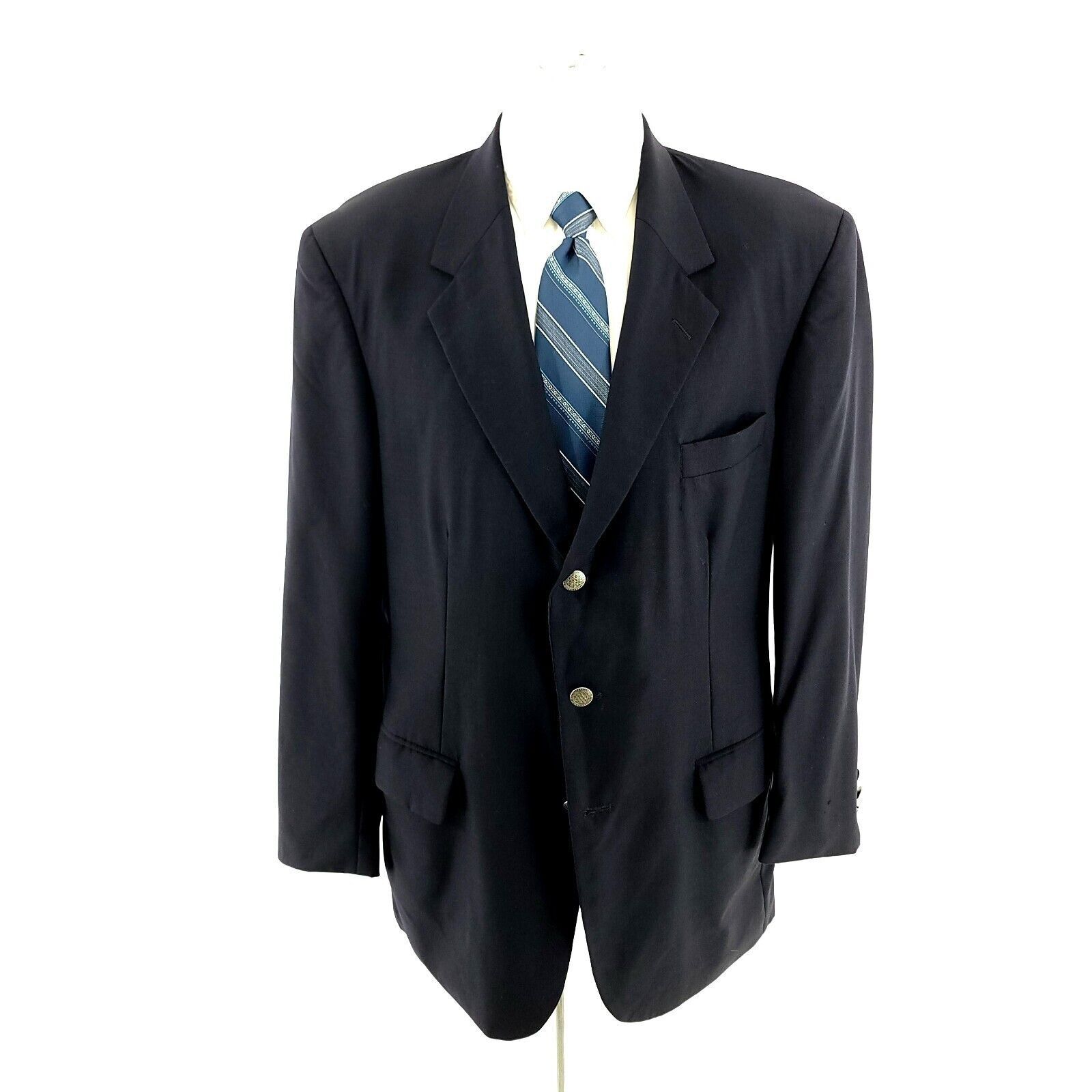 Savile Row DAMAGED Savile Row Wool 3 Gold Button Blazer 42R Blue Size 42R - 5 Thumbnail