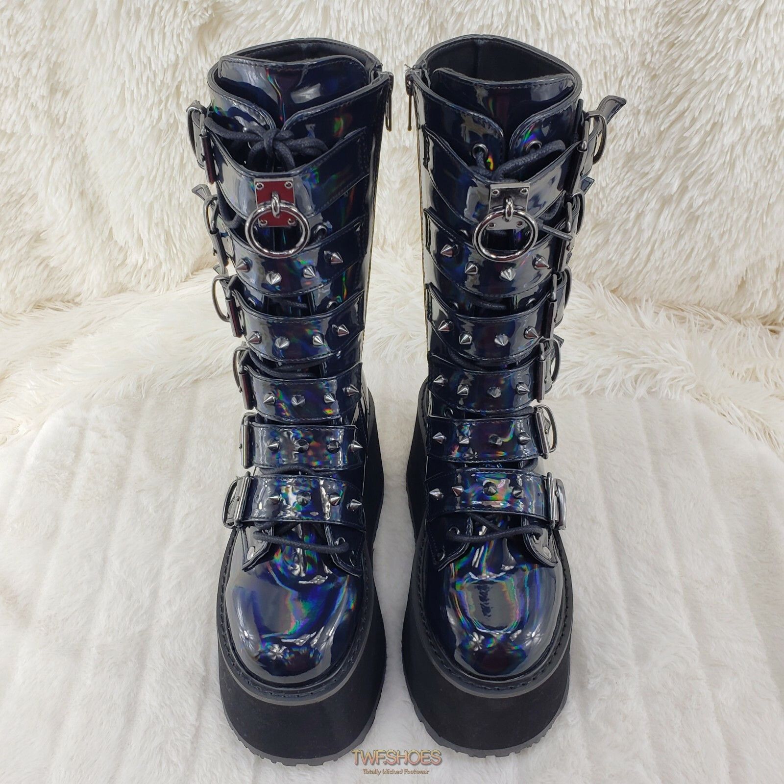 Demonia Cult DEMONIA Damned 225 Goth Punk Grunge 3.5" Platform Calf Boots Size US 6 / IT 36 - 8 Thumbnail