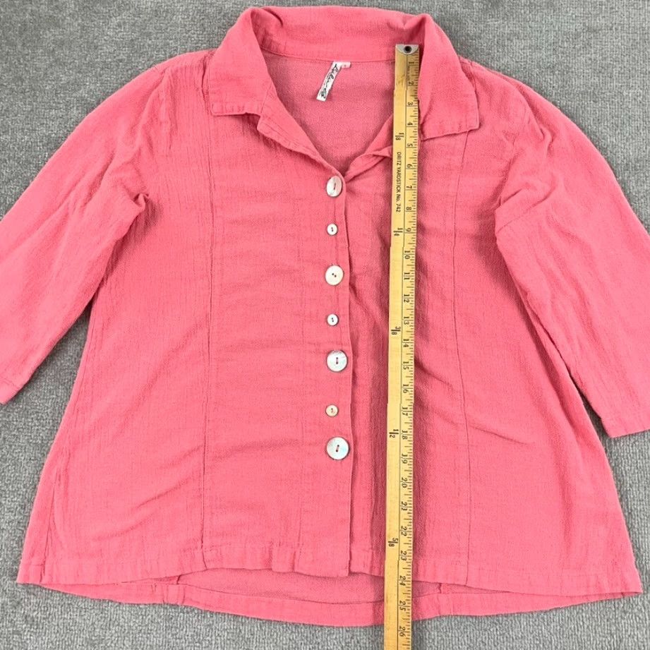 Vintage Lulu-B Shirt Womens Large Pink Button Up Tunic Top 3/4 Sleeve Collared V-Neck Size L / US 10 / IT 46 - 4 Thumbnail