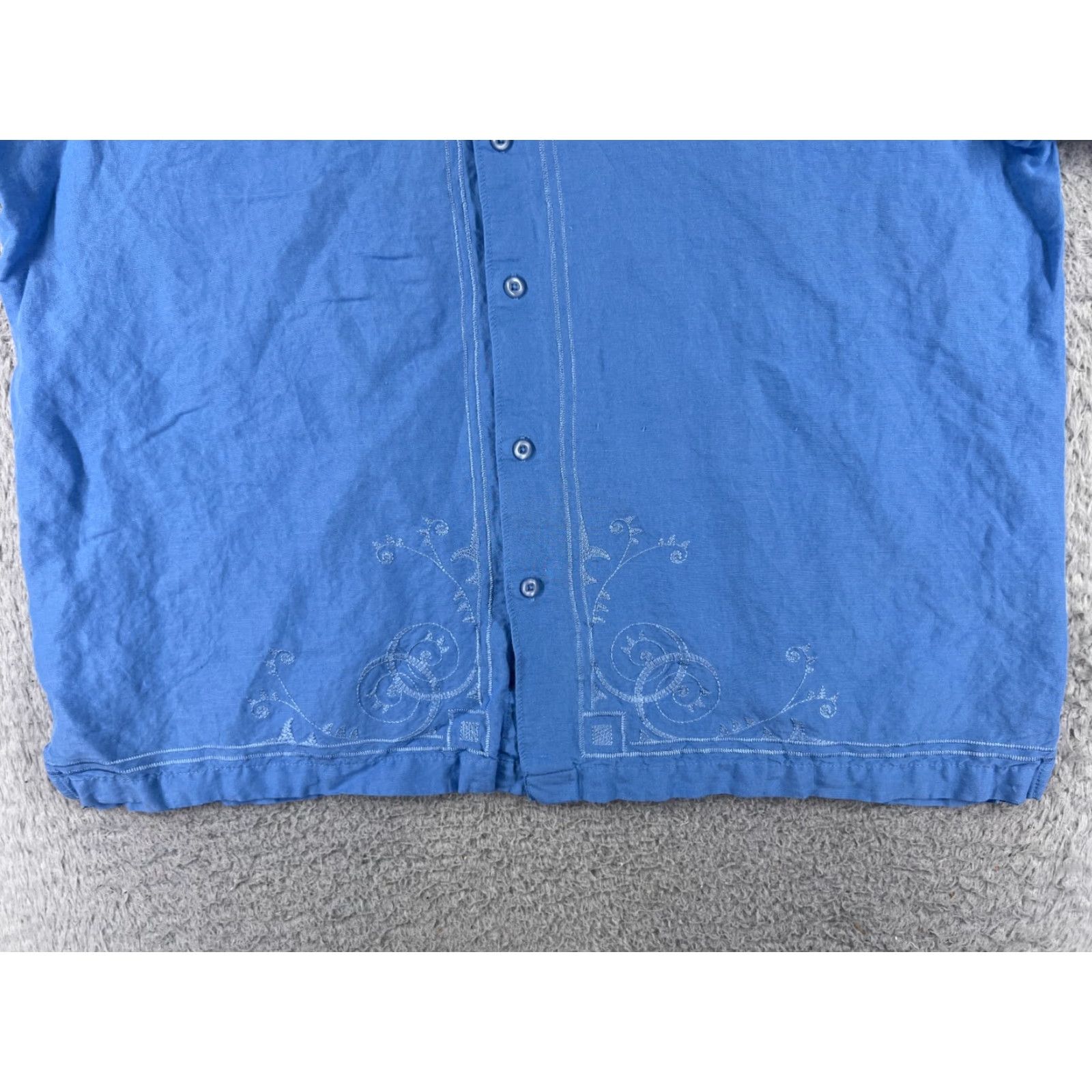 Cubavera Cubavera Shirt Men 2XL Blue Embroidered Linen Rayon Button-Up Short Sleeve Hawaii Aloha Vacation Resort Beach Shirt Mens Size US XXL / EU 58 / 5 - 5 Thumbnail
