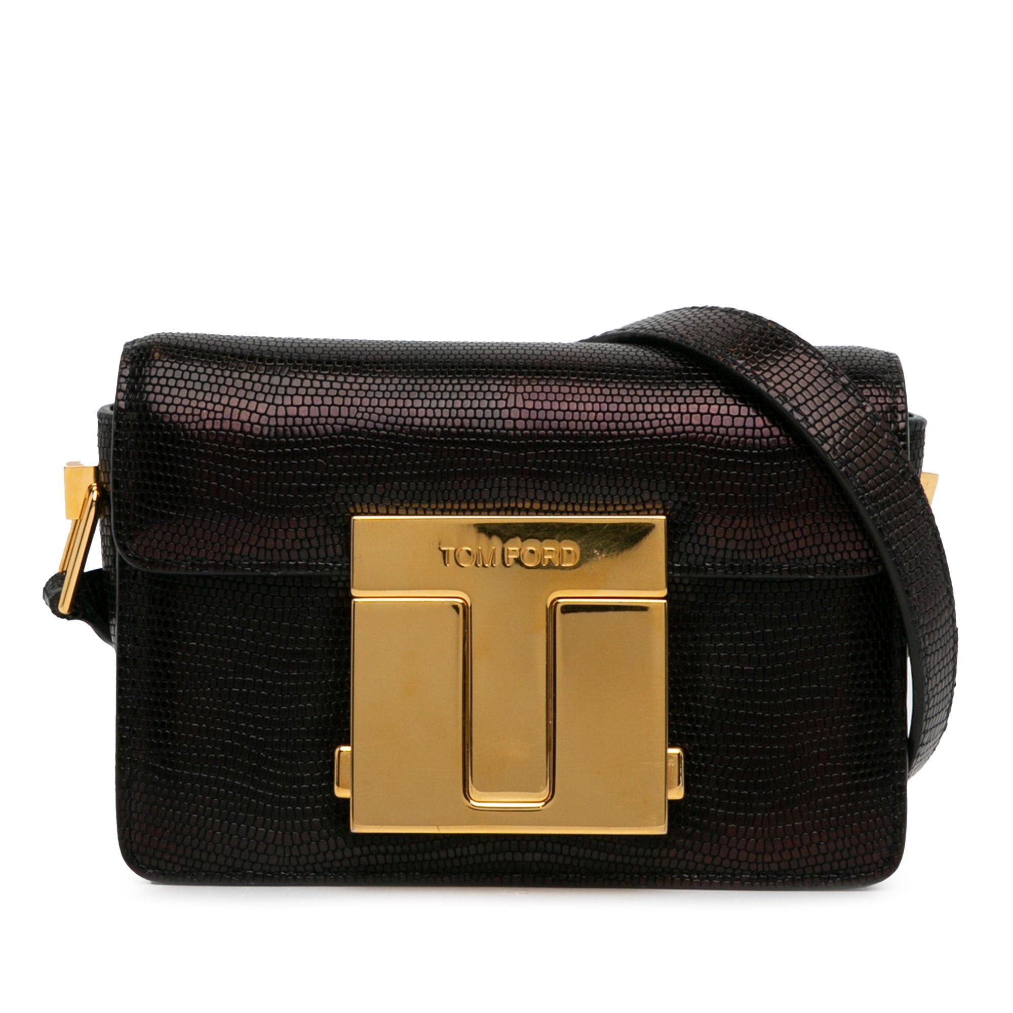 Tom Ford Tom Ford Small T-Clasp Lizard-Embossed Crossbody Bag Black Size ONE SIZE - 1 Thumbnail