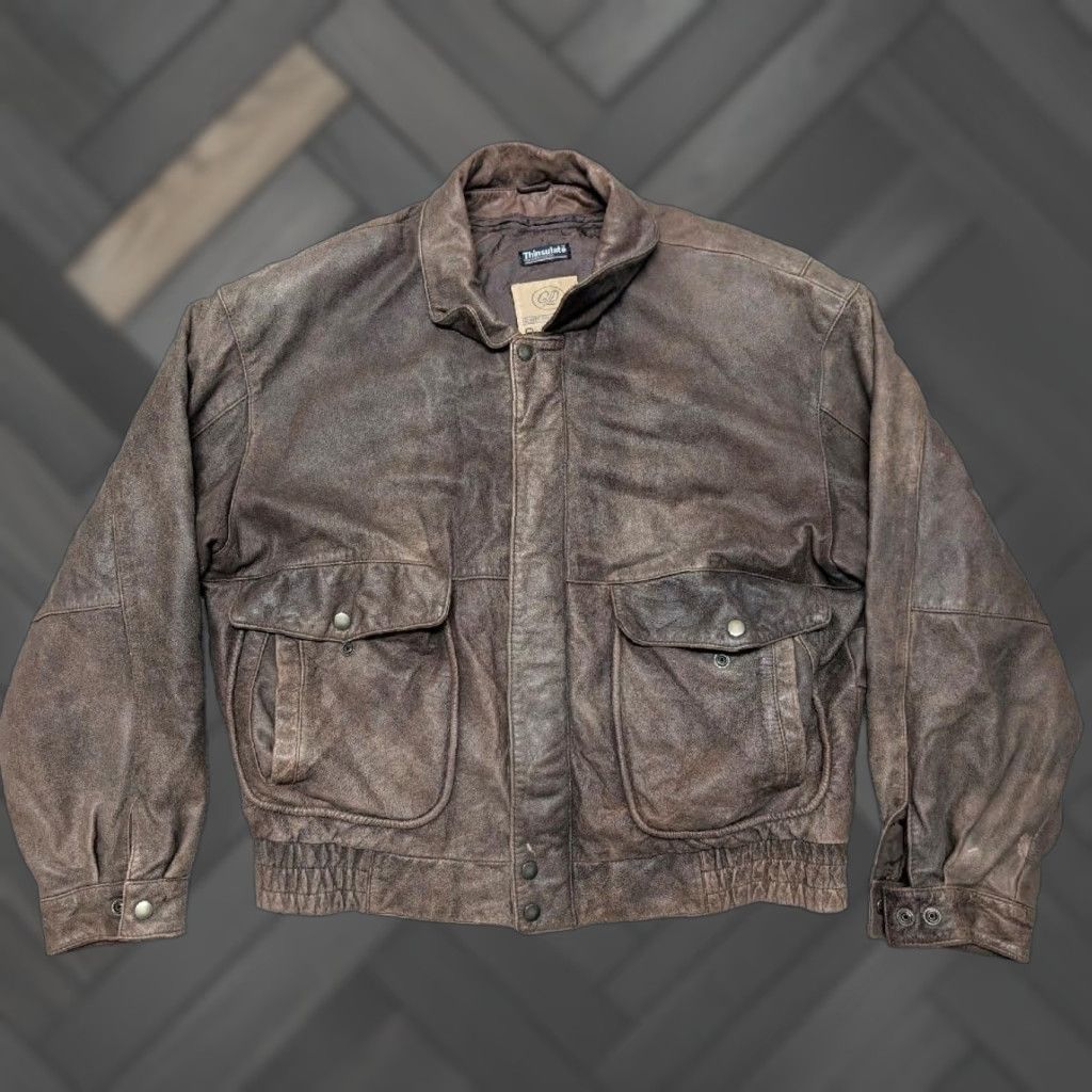 Vintage VINTAGE Georgetown Leather Bomber Jacket XL Mens Brown Leather Zip Chest 48-50 Loose Boxy Patina 1980s-90s Flight A2 Size US XL / EU 56 / 4 - 1 Thumbnail
