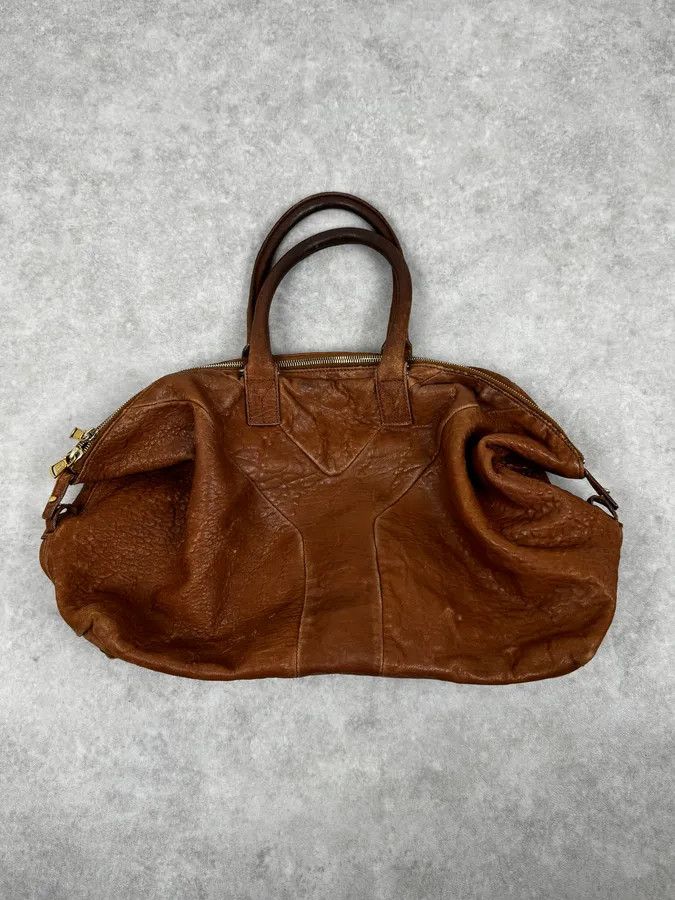 Yves Saint Laurent 2000s Yves Saint Laurent Easy Y Brown Grained Leather Handle Bag Size ONE SIZE - 4 Thumbnail