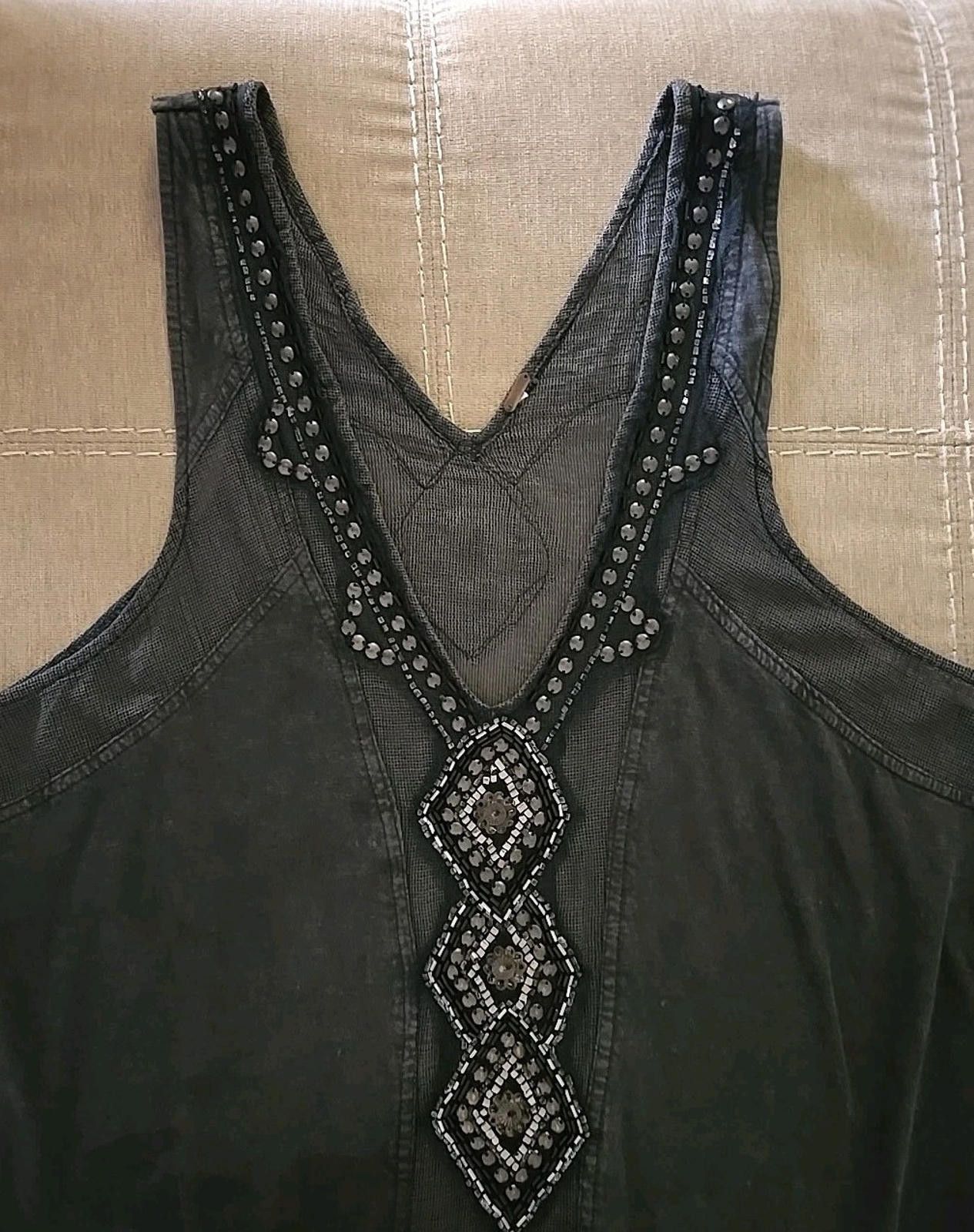 Free People Free People Beaded Tank Tunic Top Black Mesh Embellished Size M / US 6-8 / IT 42-44 - 7 Thumbnail