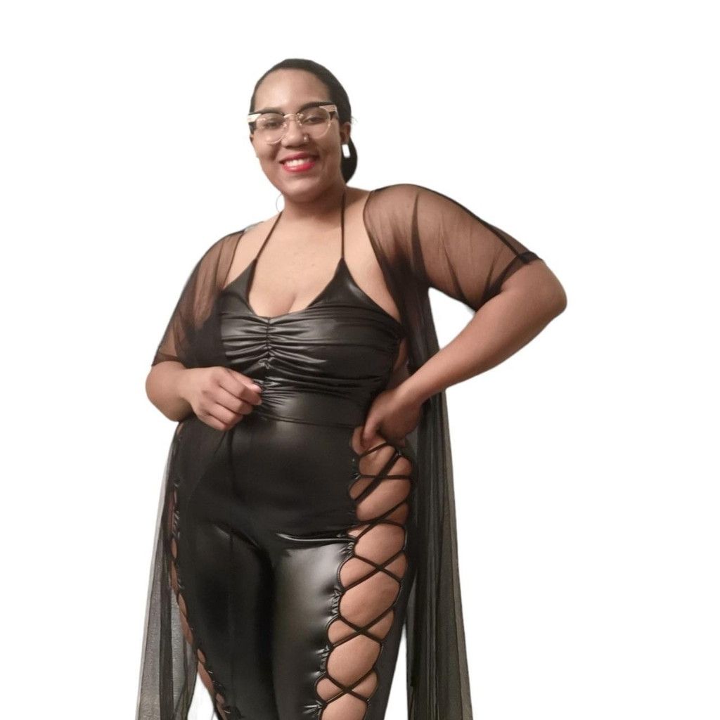 Fashion Nova Fashion Nova Black Faux Leather Lace-Up Jumpsuit Size 38" / US 16 / IT 52 - 1 Preview