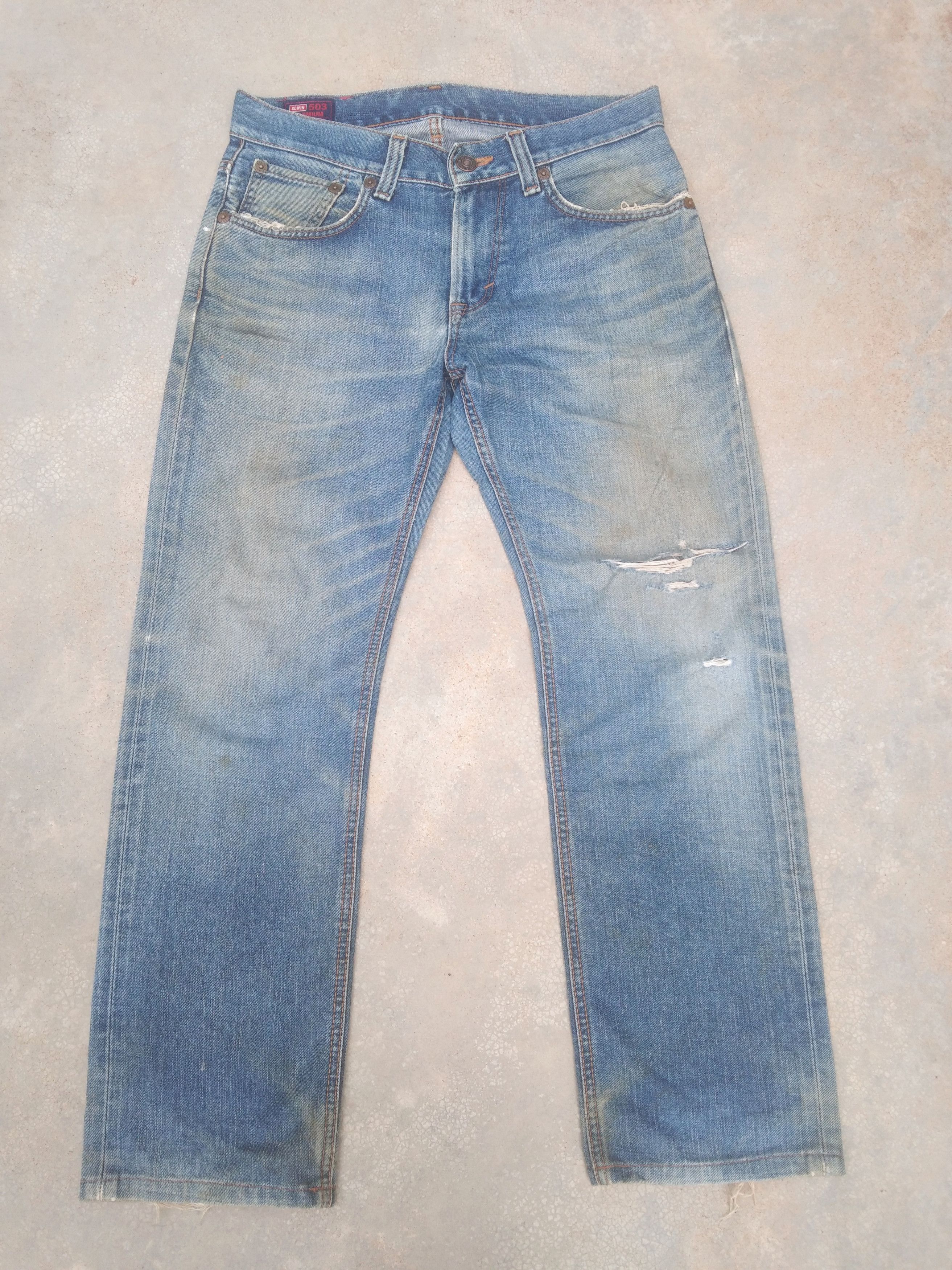 Japanese Brand Vintage Edwin Made In Japan Dirty Distressed Jeans 30x28 Size US 30 / EU 46 - 1 Thumbnail