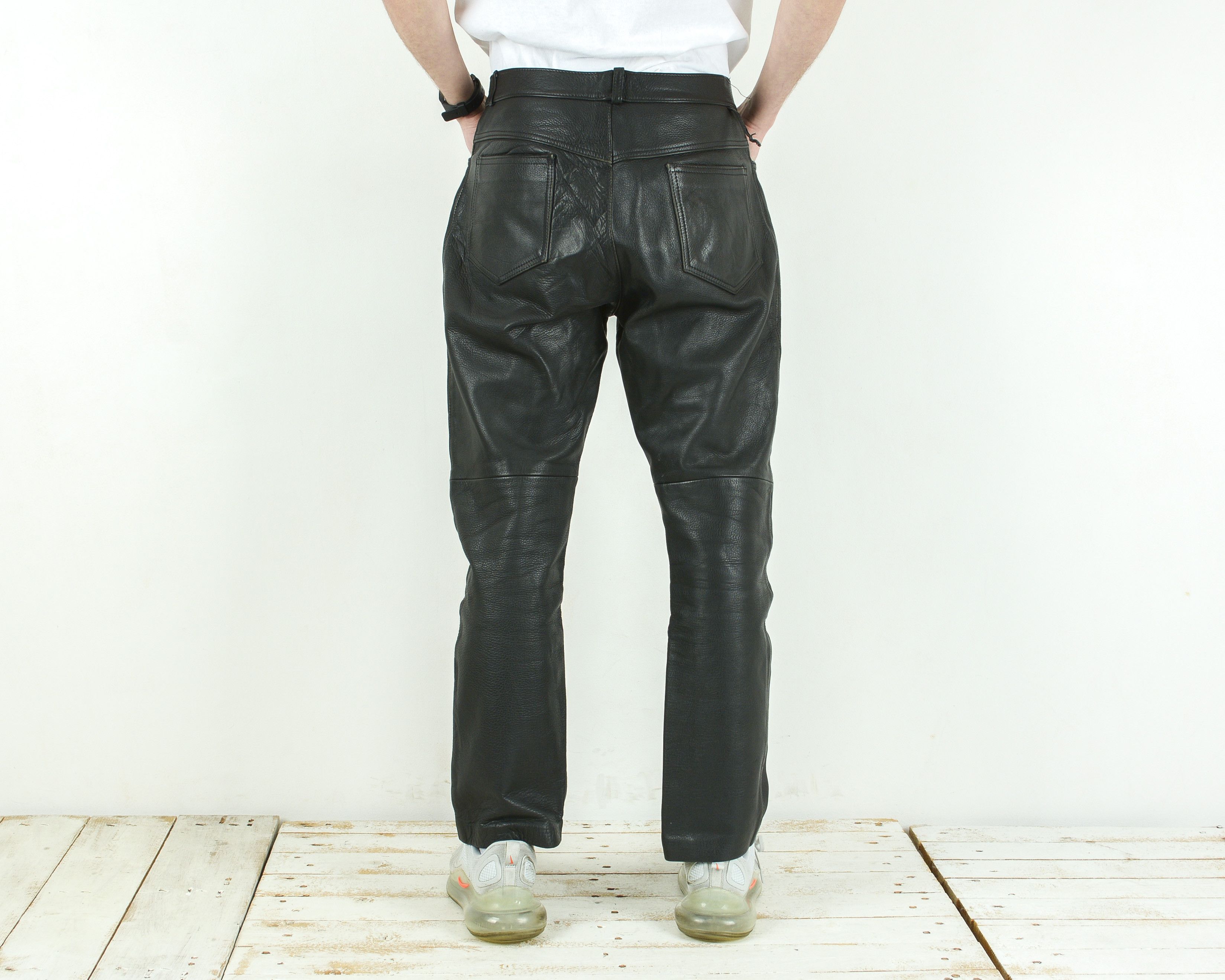 Leather × Other × Vintage W34 L30 Real Leather Pants Grunge Trousers Biker Moto Rocker Size US 34 / EU 50 - 4 Thumbnail