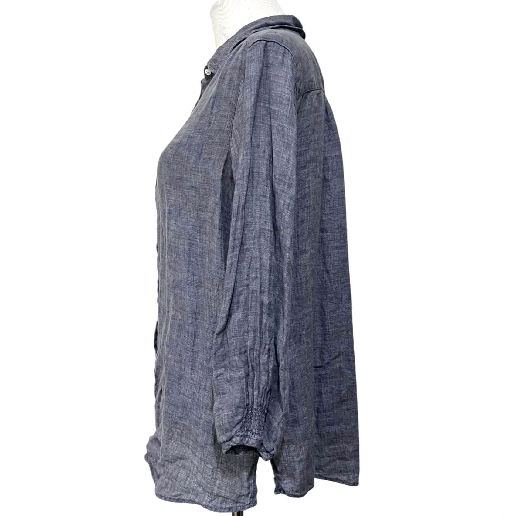 Vintage Artisan NY 100% Linen Button-Up Shirt Blue Long Sleeve Womens Sz L Shirts Size L / US 10 / IT 46 - 3 Thumbnail
