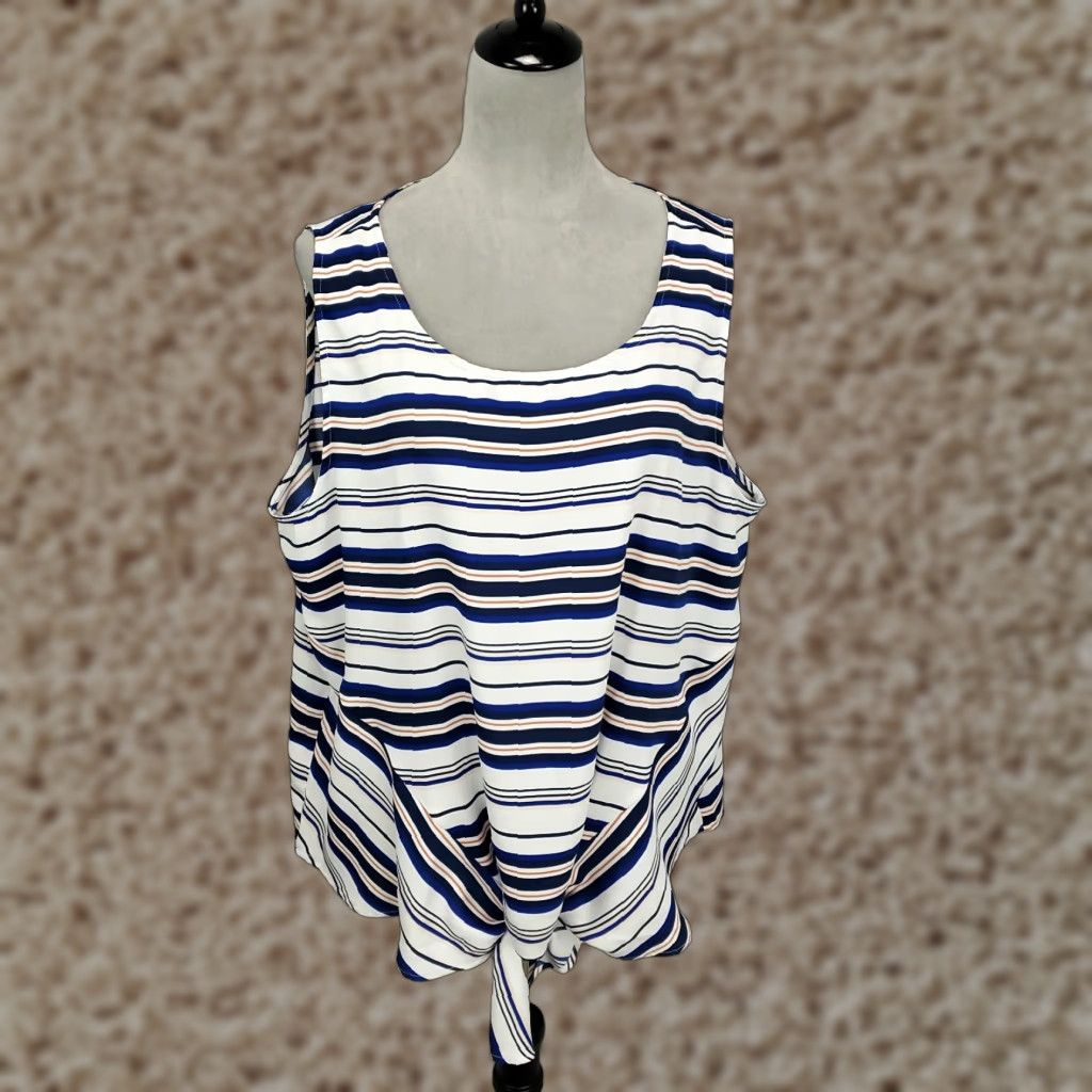 Liz Claiborne Liz Claiborne Tank Top Womens XXL White Blue Orange Striped Tie Front 2XL Size XXL / US 16-18 / IT 52-54 - 1 Thumbnail