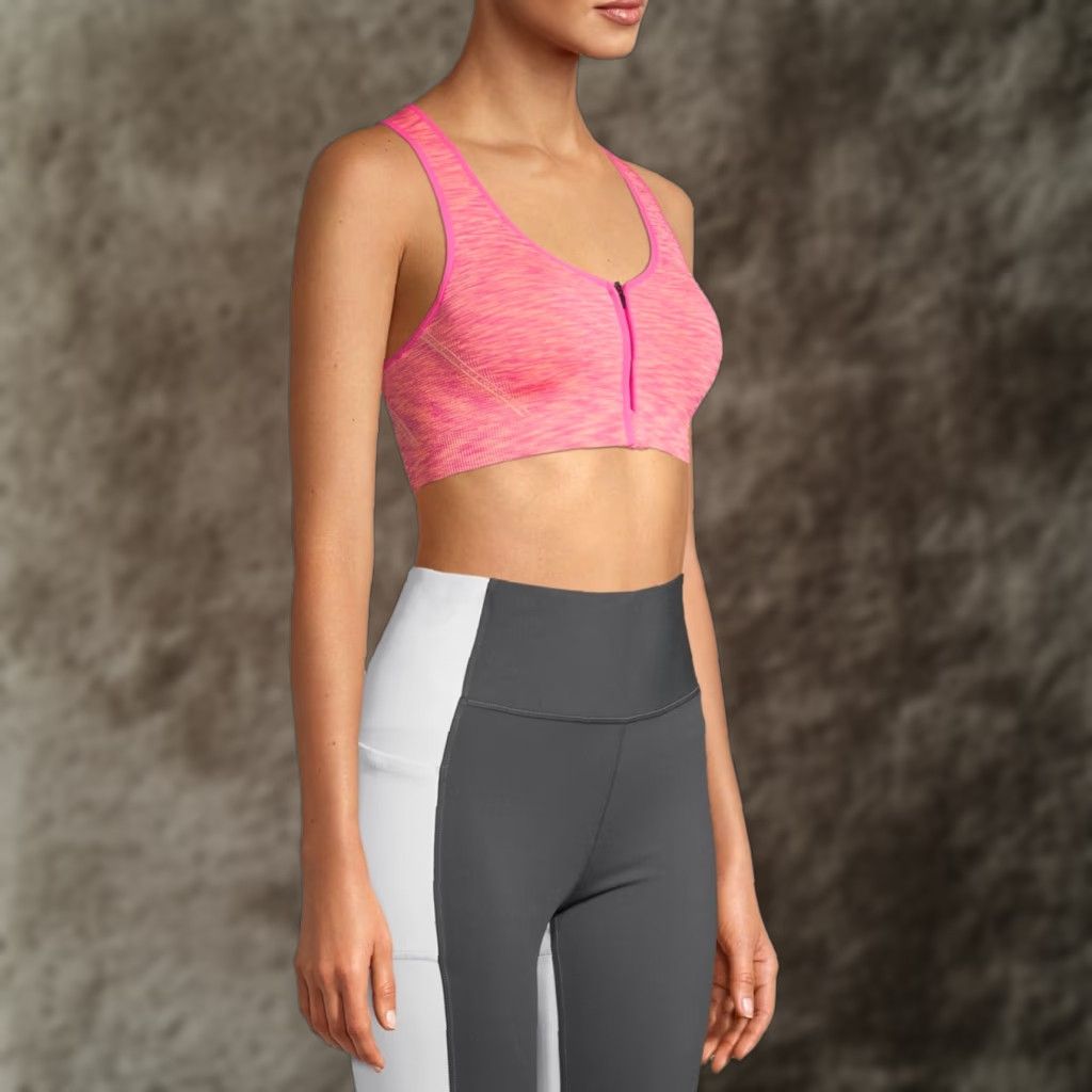 Avia Avia Women's Seamless Zip Front Sports Bra S Pink Padded Cups Full Coverage Medium Support Racerback Size ONE SIZE - 1 Thumbnail