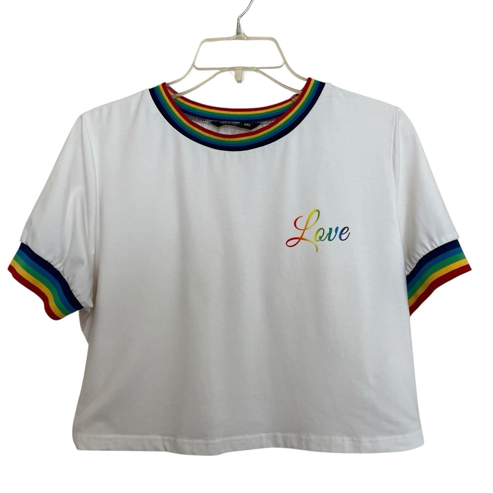 Shein SHEIN | Curve Rainbow Love Ringer Cropped Tee OX Shirt Size XL / US 12-14 / IT 48-50 - 3 Thumbnail