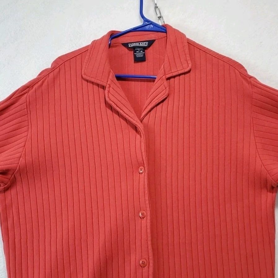 Lands' End Lands' End Cardigan Sweater Women Ribbed Button V-Neck Long Sleeve Coral Pink Size L 14-16 Regular" Size L / US 10 / IT 46 - 2 Thumbnail