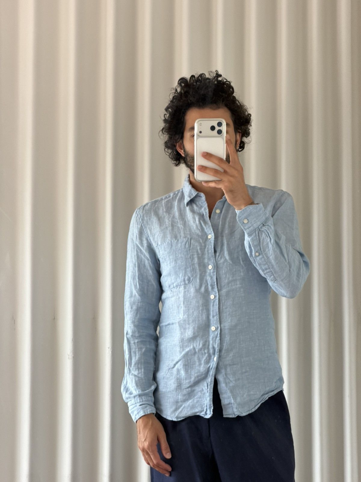 Uniqlo Uniqlo Light Blue Linen Shirt Slim Fit Size US S / EU 44-46 / 1 - 3 Thumbnail