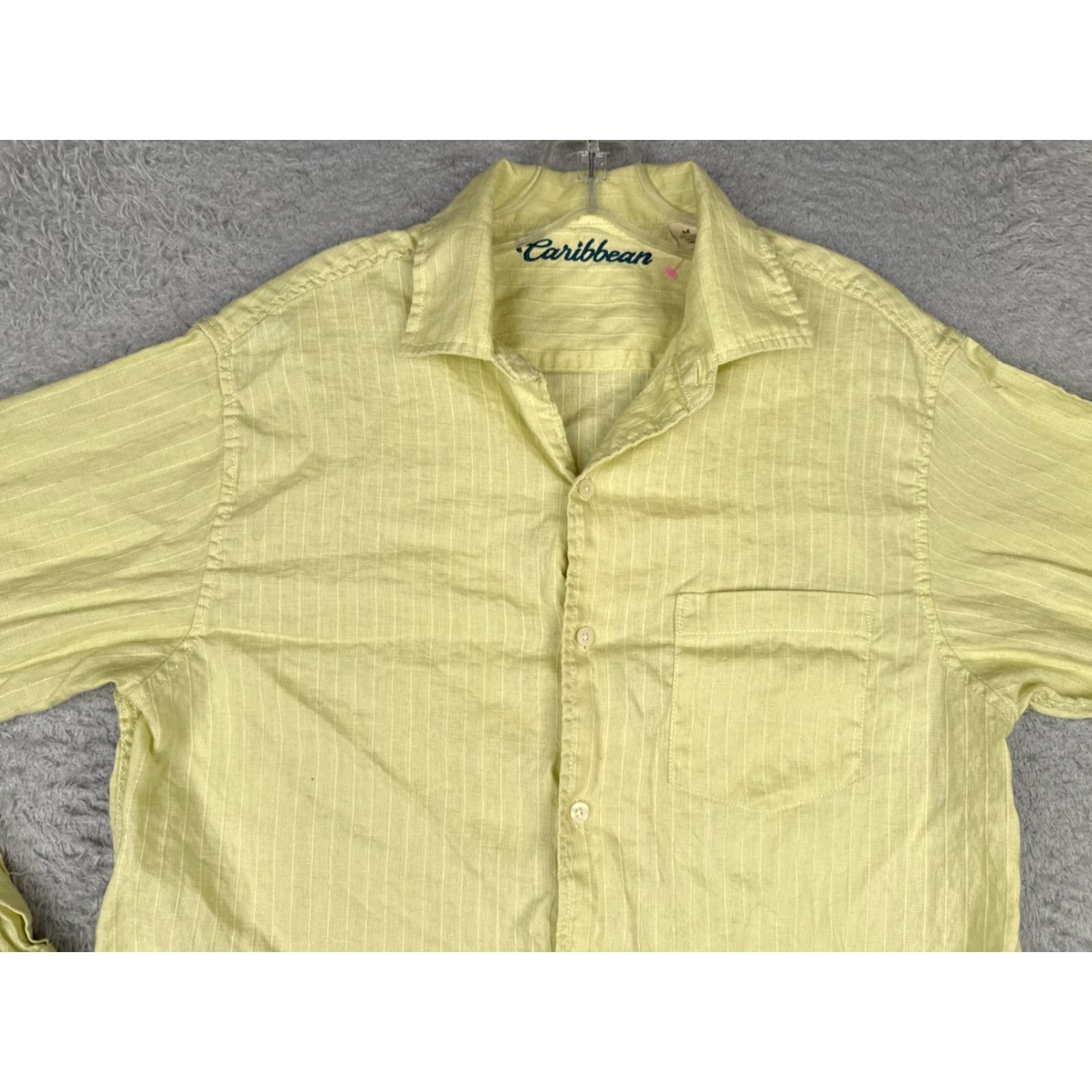 Vintage Carribean Shirt Men Medium Yellow Linen Cotton Blend Button-Up Long Sleeve Shirt Size US M / EU 48-50 / 2 - 4 Thumbnail