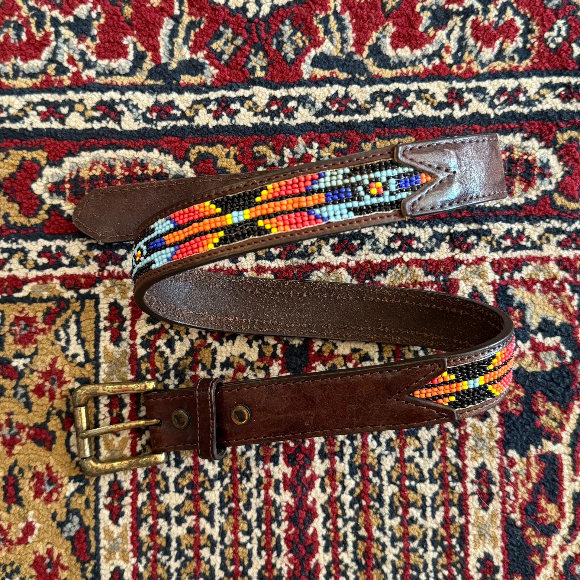 Japanese Brand Handmade Beaded Navajo Western Leather Belt Size ONE SIZE - 1 Thumbnail