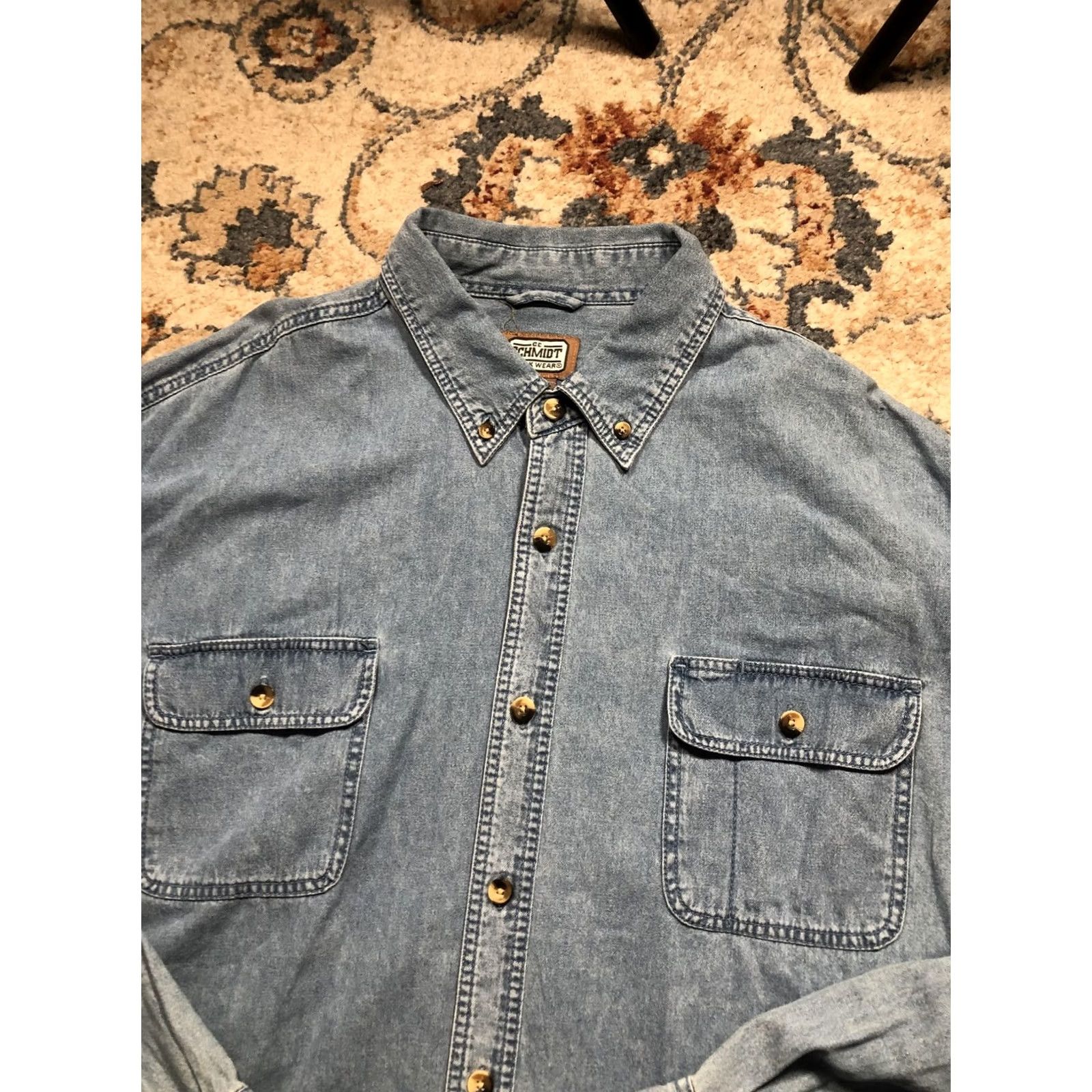 Denime C.E. Schmidt Workwear Shirt Mens 3XL Blue Denim Snap Button Western Long Sleeve Size US XXL / EU 58 / 5 - 6 Thumbnail