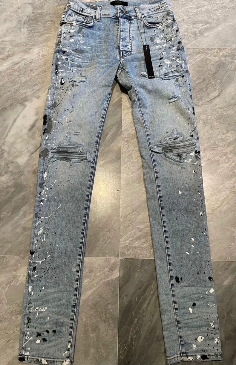 Amiri Amiri splashed patched blue denim pants Size US 30 / EU 46 - 1 Thumbnail