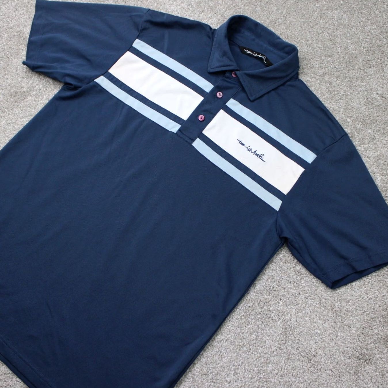 TravisMathew Travis Mathew Polo Shirt Mens Medium Blue Pique Short Sleeve Stretch Knit Polyester Cotton Blend Regular Fit Golf Polo Size US M / EU 48-50 / 2 - 3 Thumbnail
