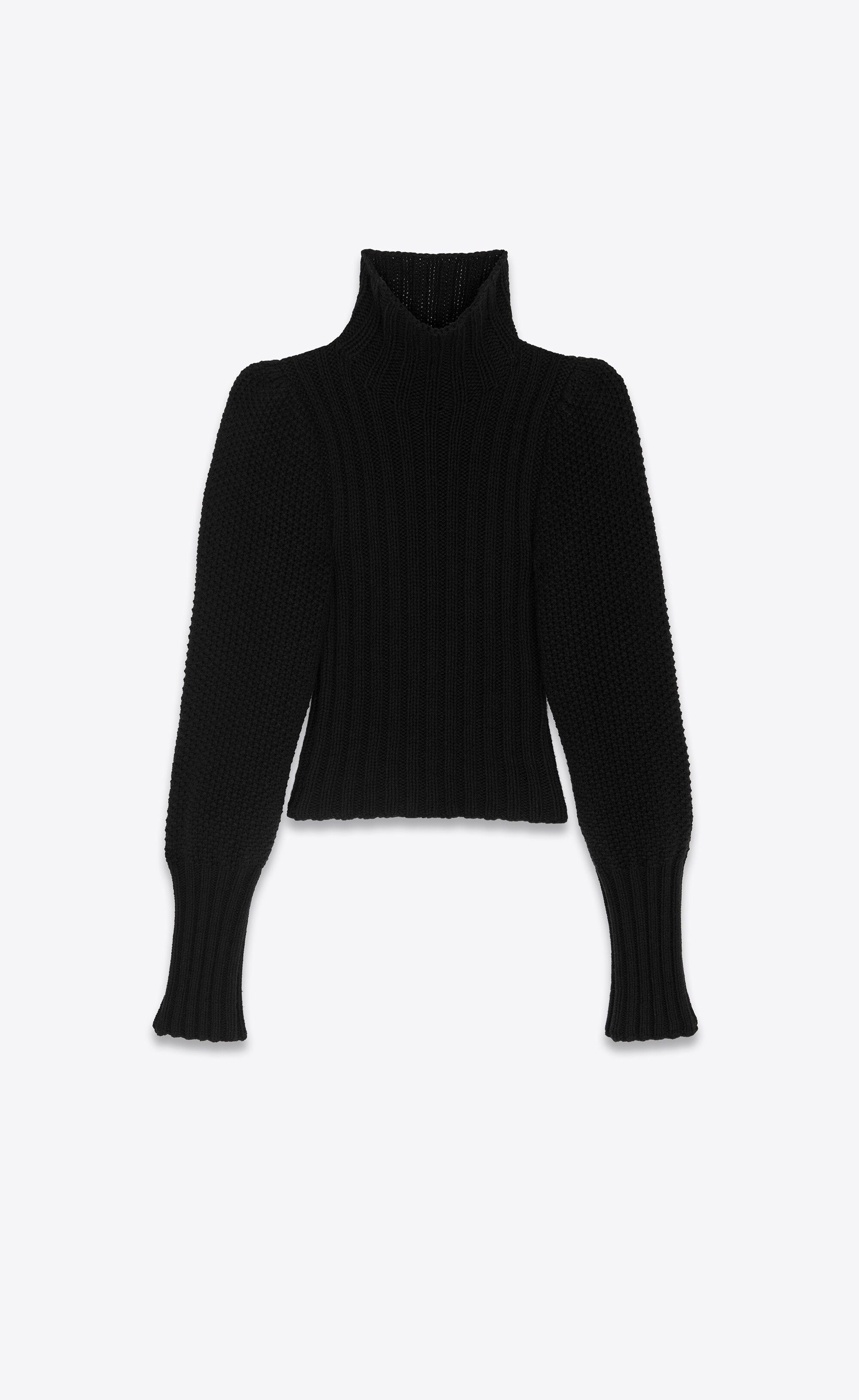 o1b1hav110724 High-Neck Ribbed Sweater in Wool in Black