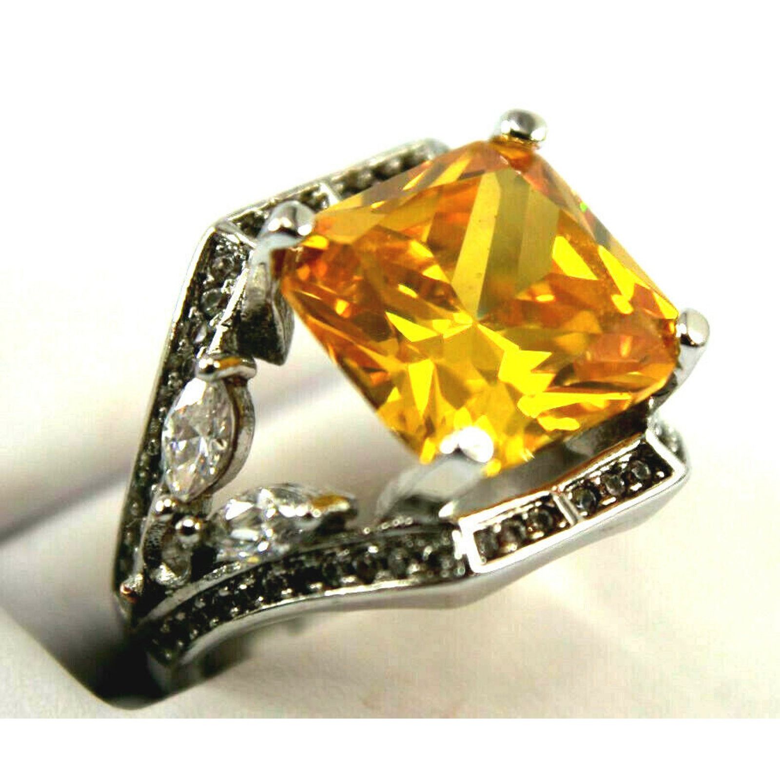 Other 925 Sterling Silver Ring • Square Cut CZ Faux Citrine •Sz7 Size ONE SIZE - 3 Thumbnail