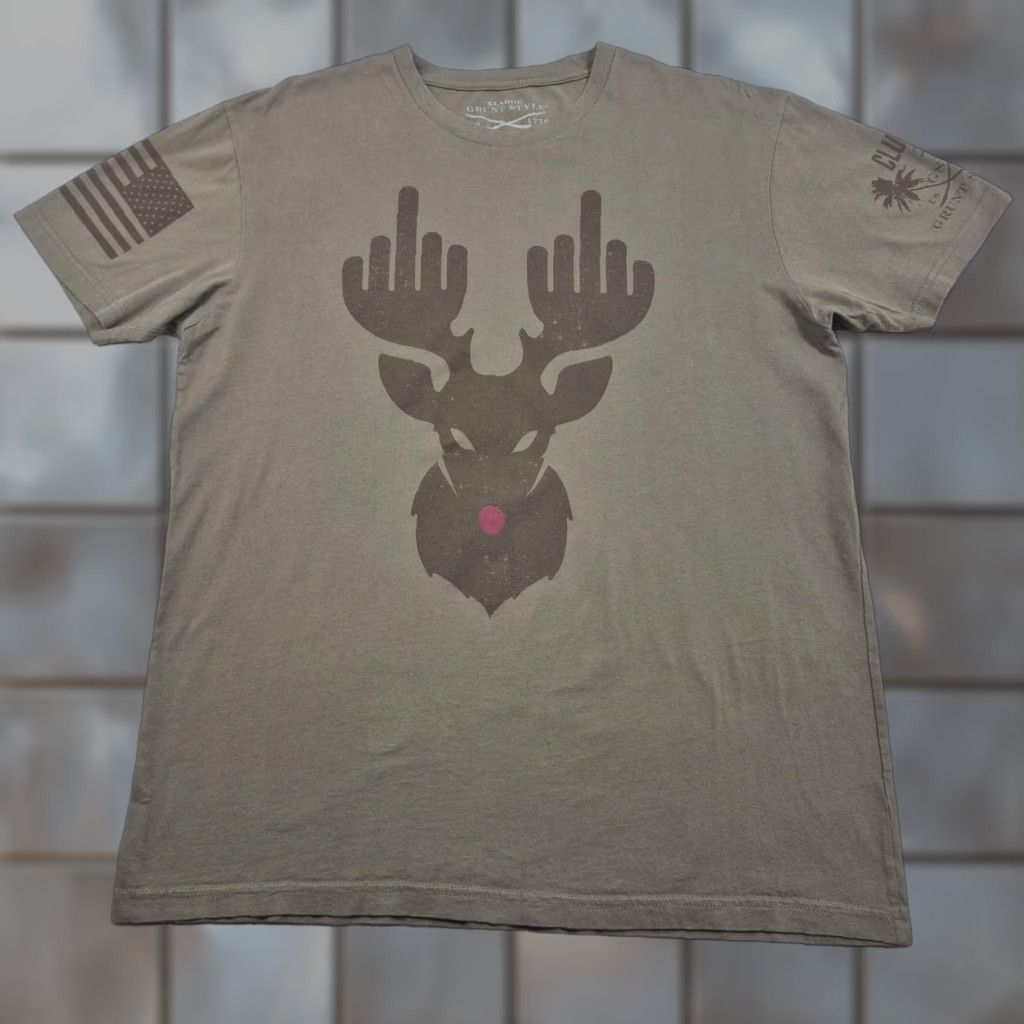 Vintage Grunt Style Rudolph Reindeer Shirt Mens XL Green Christmas Flag Middle Finger Size US XL / EU 56 / 4 - 1 Thumbnail