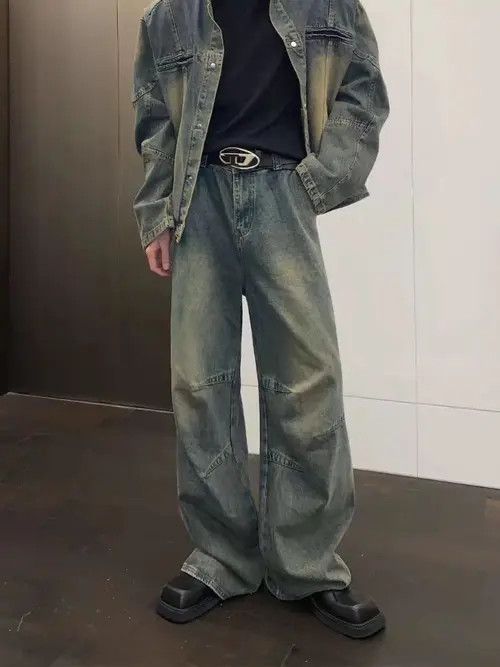 Japanese Brand × Jean Pleated vintage washed distressed baggy jeans Size US 32 / EU 48 - 1 Thumbnail