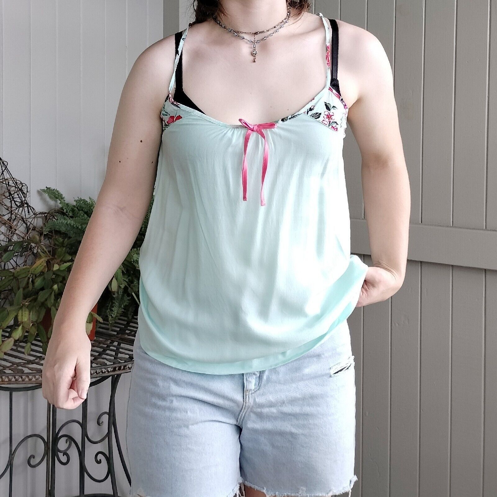 Designer Bras N Things Pyjama Cami Tank Top Mint Green Floral Lace Size M / US 6-8 / IT 42-44 - 3 Thumbnail