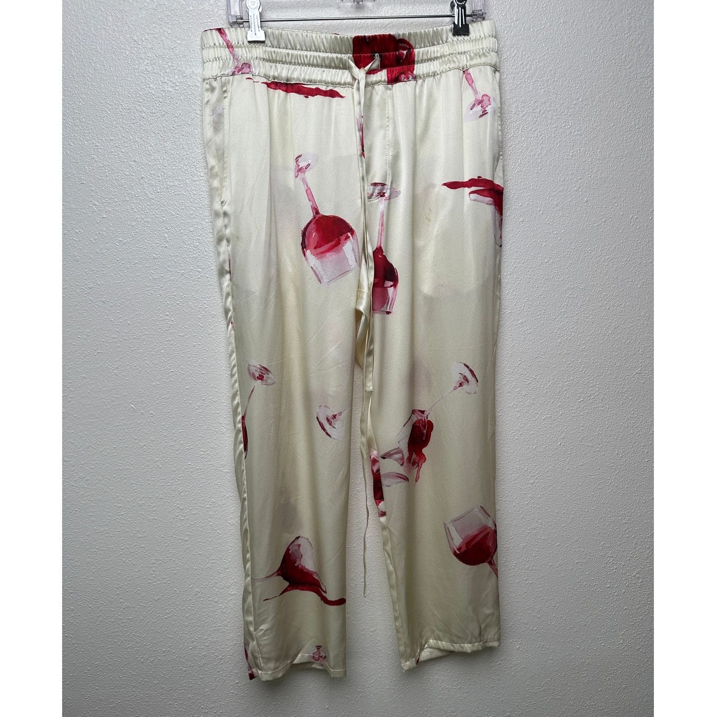 Nahmias Nahmias Silk Pajama Set Wine Glass Print Ivory Cream L Size L / US 10 / IT 46 - 4 Thumbnail