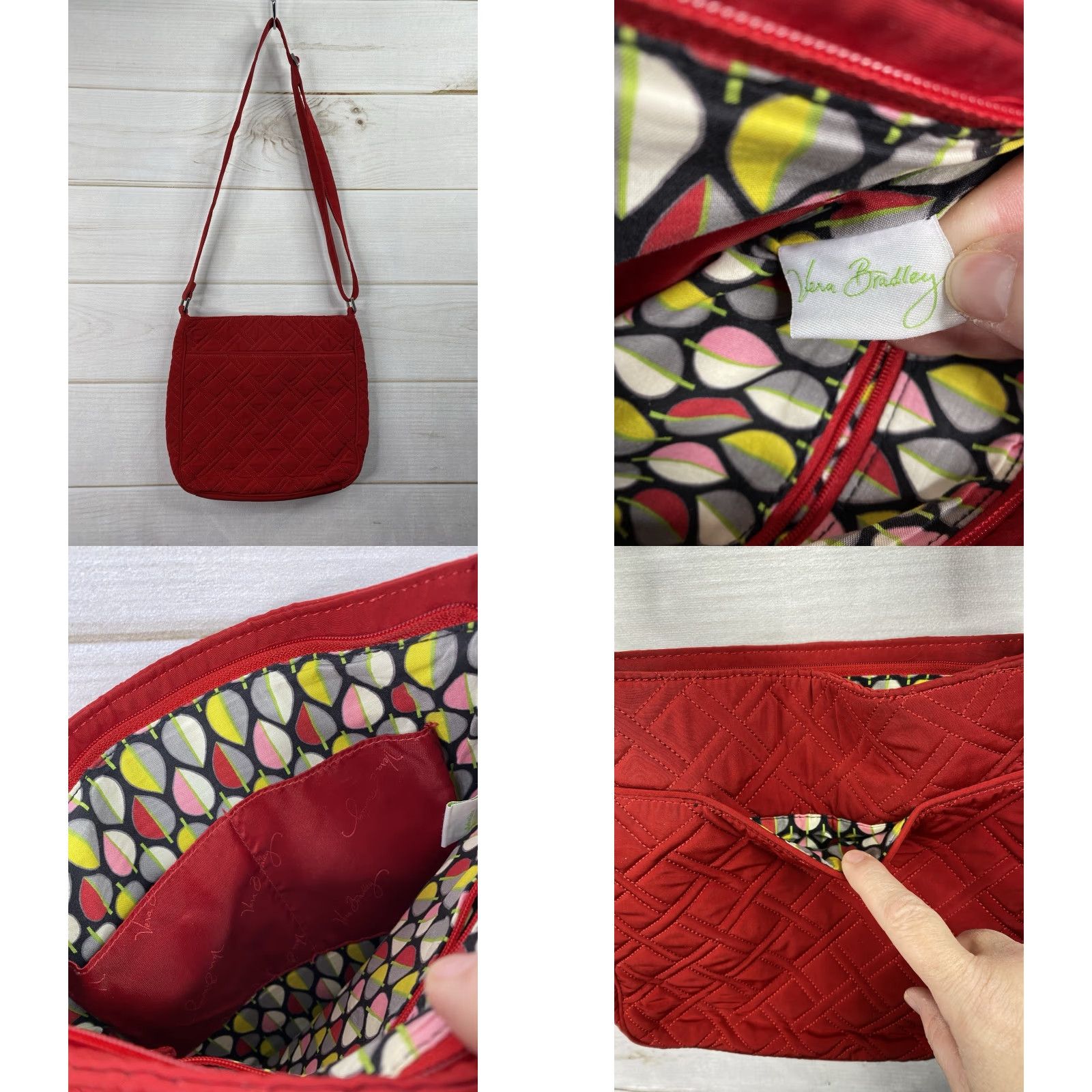 Vera Bradley Vera Bradley Crossbody Bag Red Quilted Medium Size Cotton Interior Multicolor Lining Zip Closure Adjustable Strap Inner Pockets Exterior Cotton Size ONE SIZE - 8 Thumbnail
