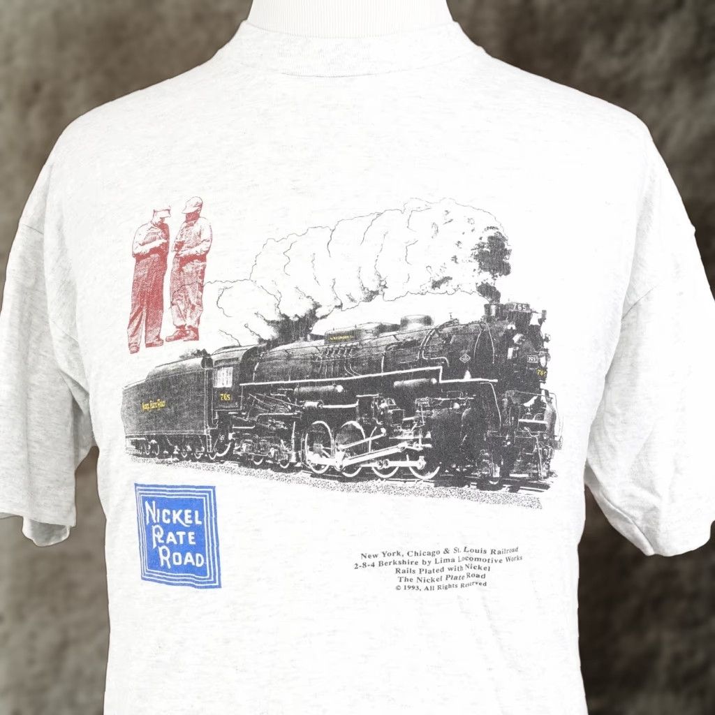 Fruit Of The Loom VINTAGE Nickel Plate Road Shirt 2XL Gray Mens Crew Neck Short Sleeve Graphic Print 1993 Travel Railroad 90s Cotton Polyester Jersey Size US XXL / EU 58 / 5 - 1 Thumbnail