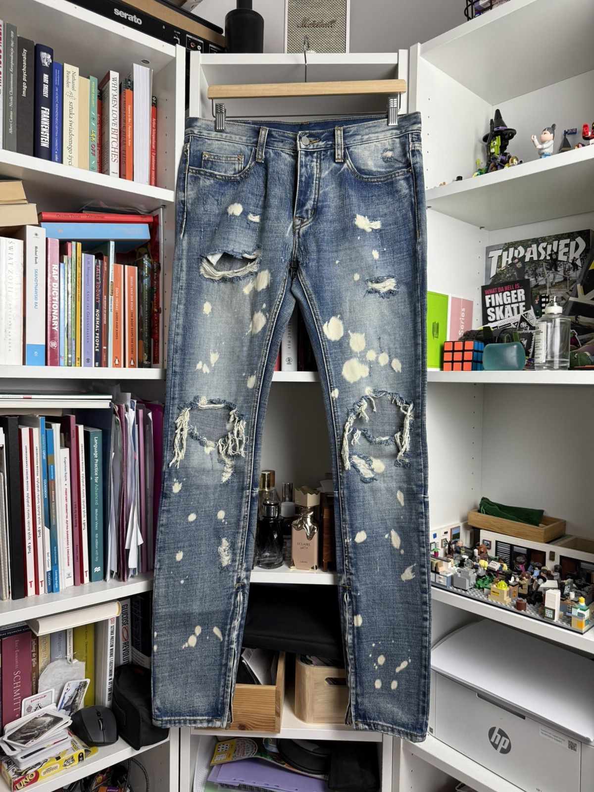 Designer × MNML Mnml splash distressed denim 31 drill designer streetwear Size US 31 - 1 Thumbnail