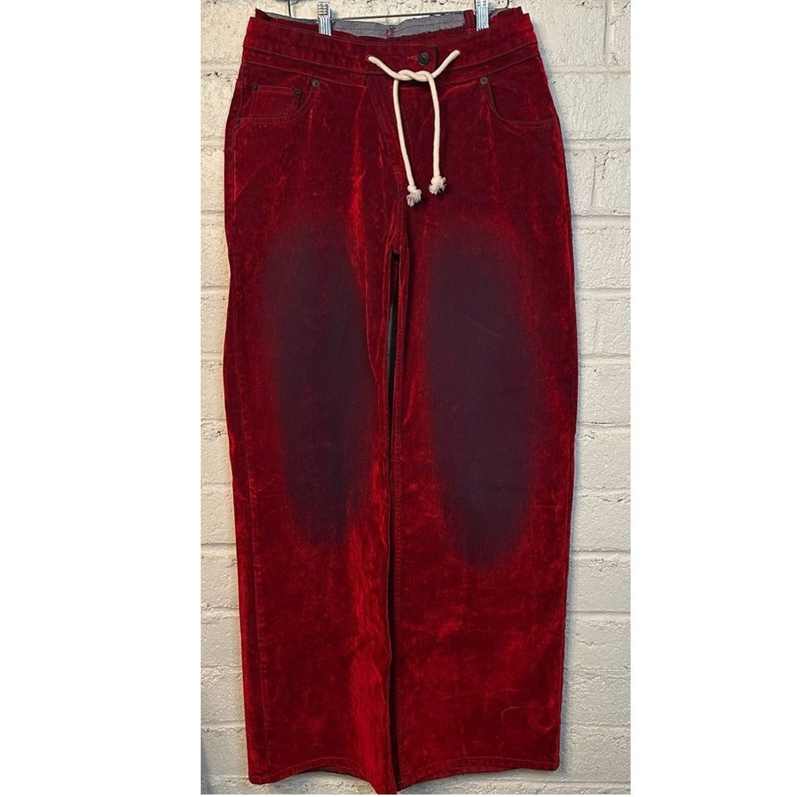 Ottolinger Red Velvet Double Fold Wide leg Jeans size L Unisex Cotton Size 32" / US 10 / IT 46 - 13 Thumbnail