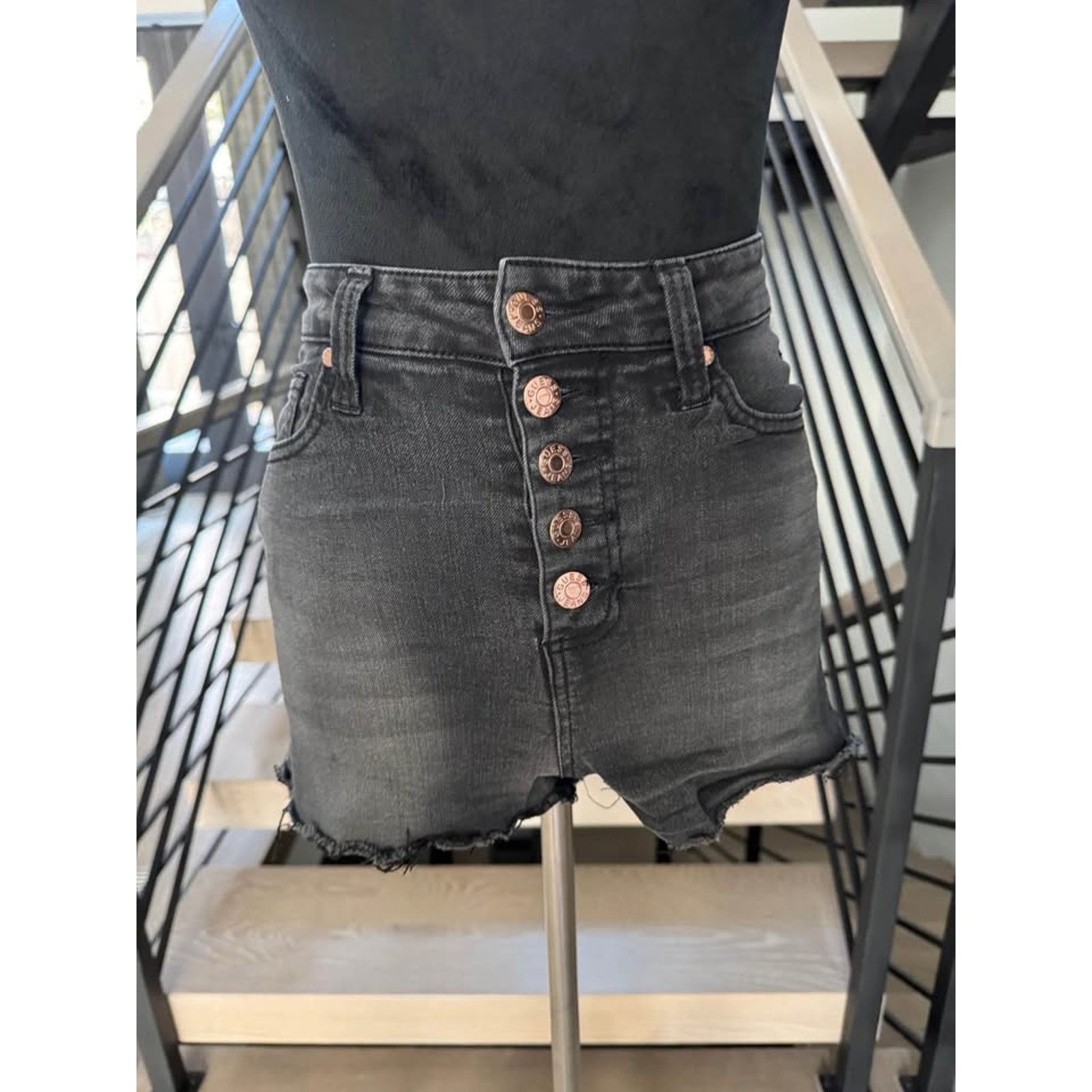 Guess New GUESS High-Waisted Button Fly Black Denim Shorts size 23 Size 23" - 1 Thumbnail